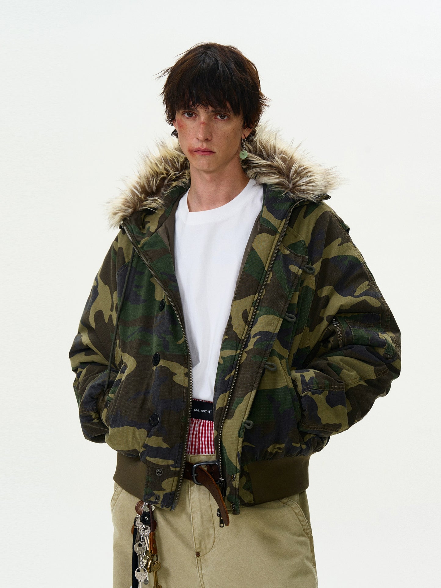 AMERICAN VINTAGE SILHOUETTE CAMOUFLAGE FUR-COLLAR JACKET