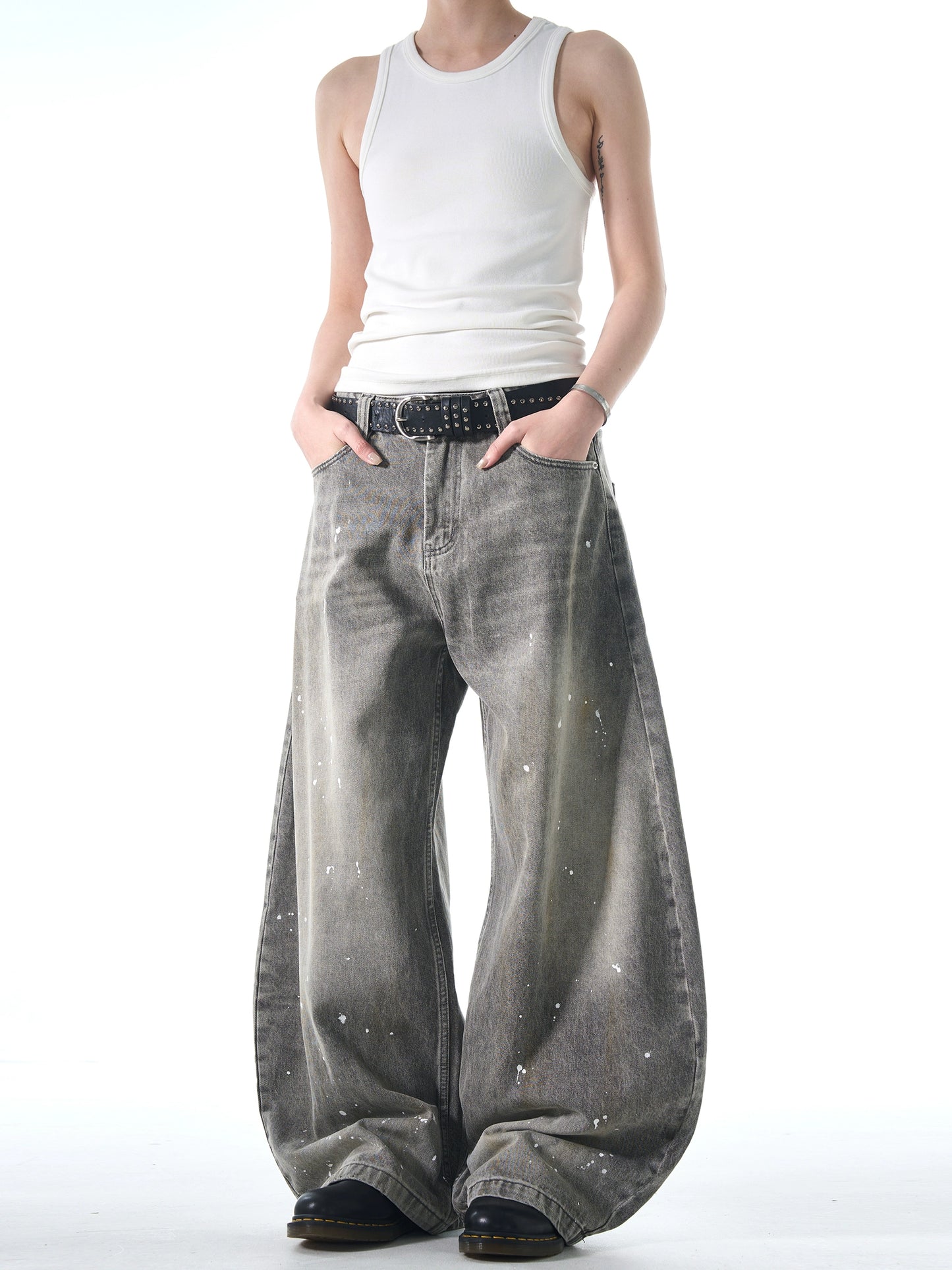 SPLASH WASHED BAGGY DENIM PANTS