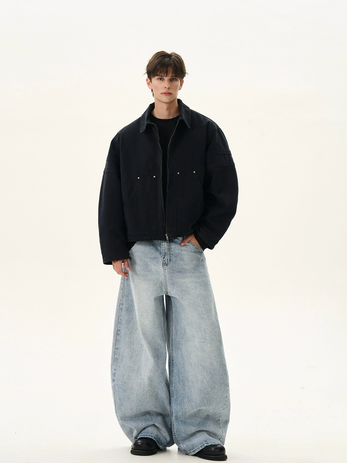 DISTRESSED CROPED WORK JACKET