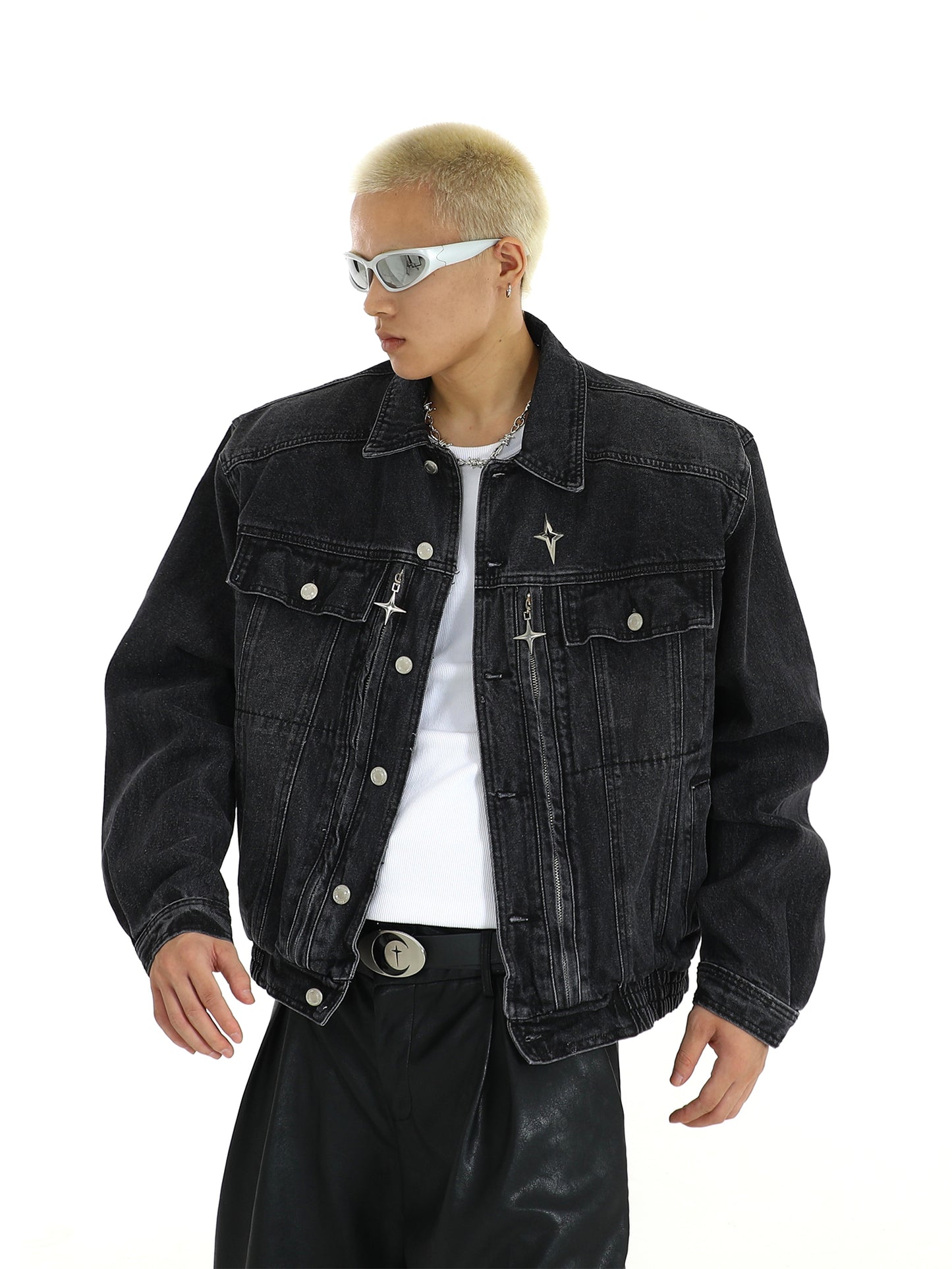 HEAVY WASH METAL ZIPPER DENIM JACKET