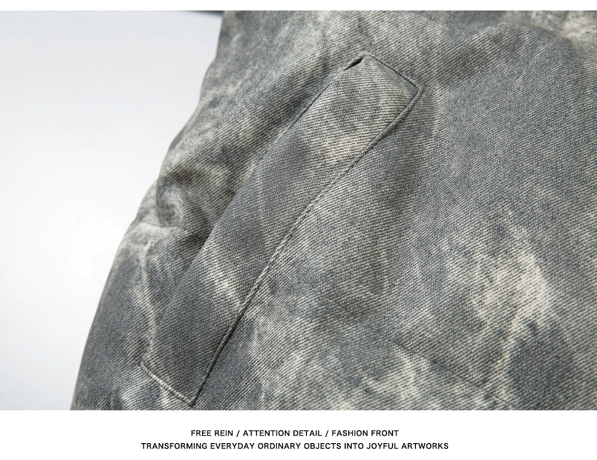 CAMOUFLAGE PU LEATHER PUFFER JACKET
