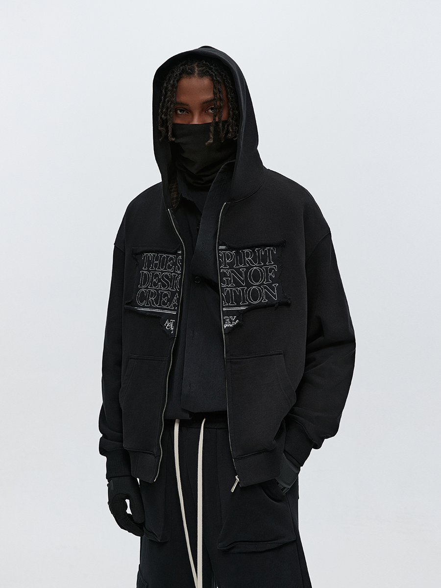 PATCH EMBROIDERED HEAVY ZIPPED HOODIE