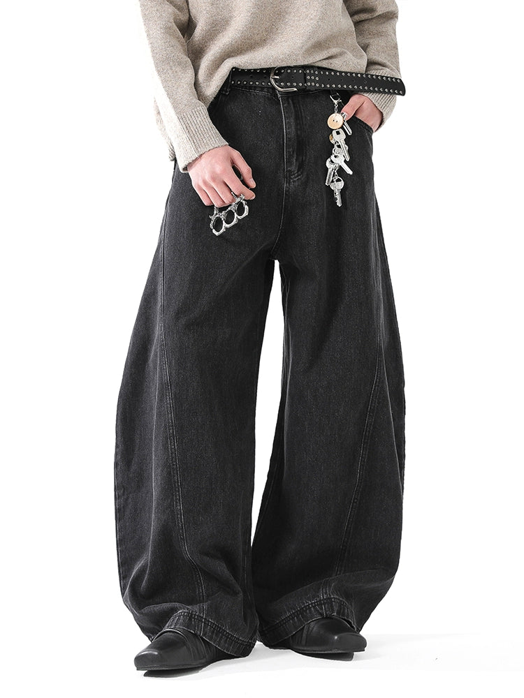 WASHED FRONT TUCK BAGGY DENIM