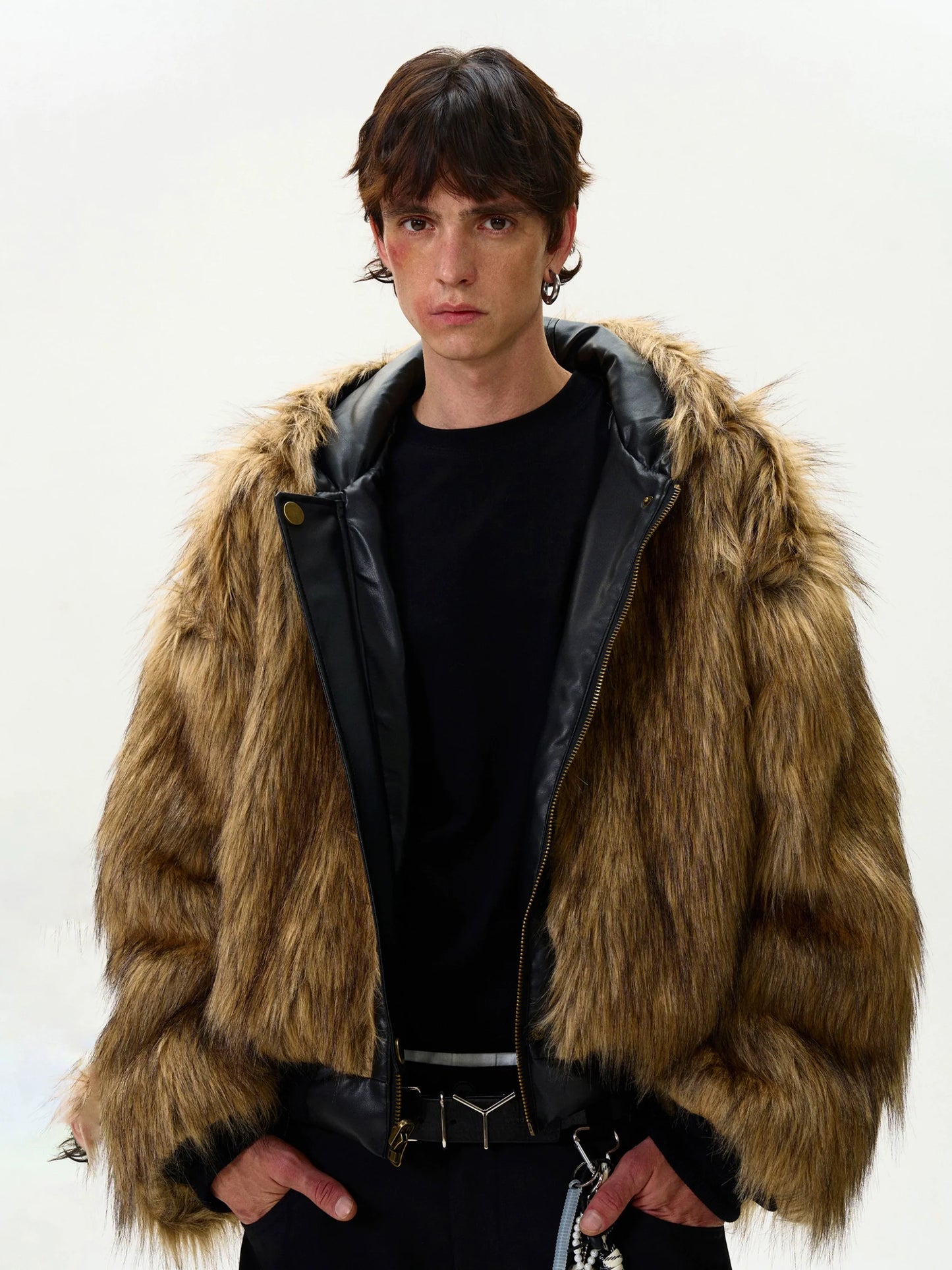 REVERSIBLE PU LEATHER FUR BOMBER JACKET