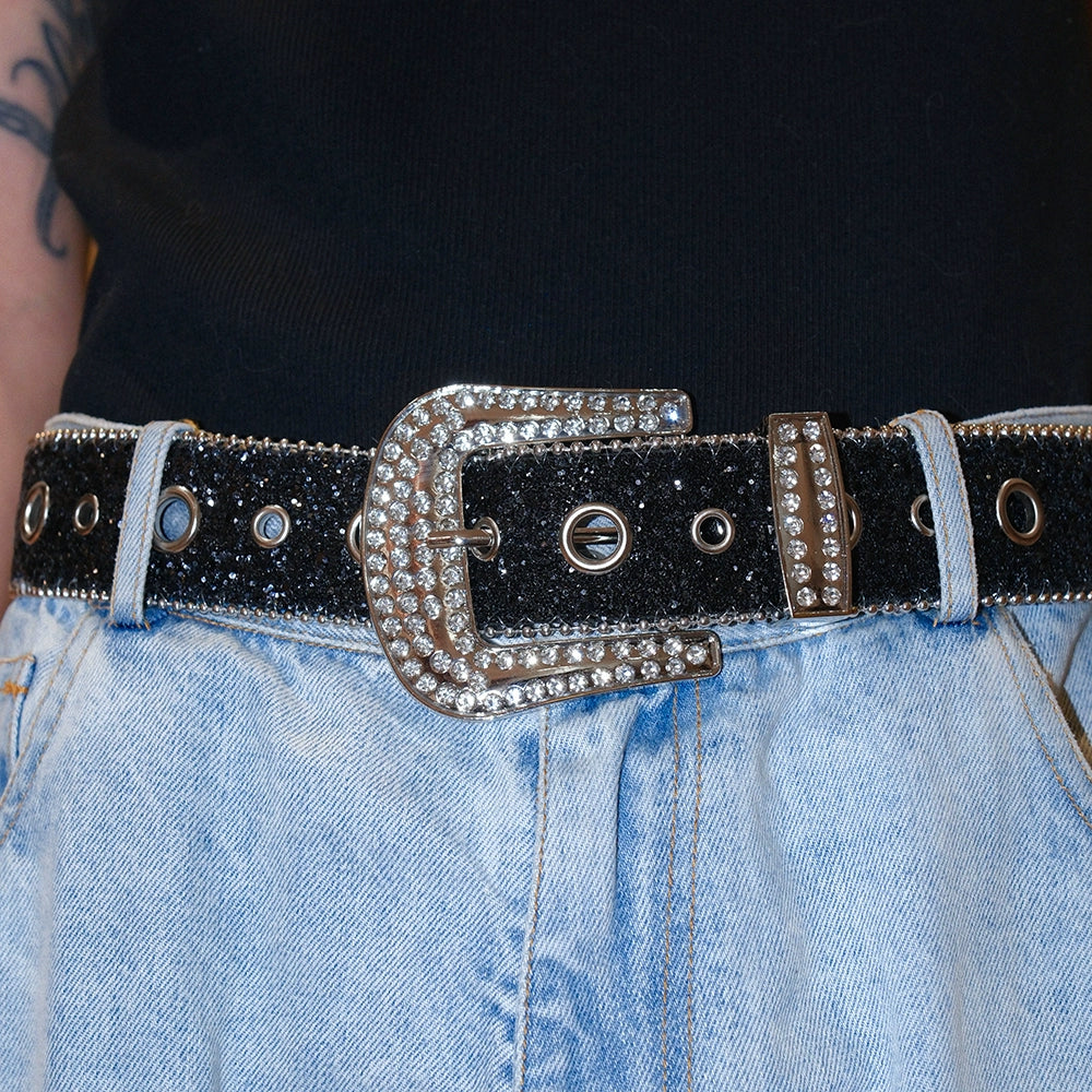 BLACK GLITTER RHINESTONE BELT