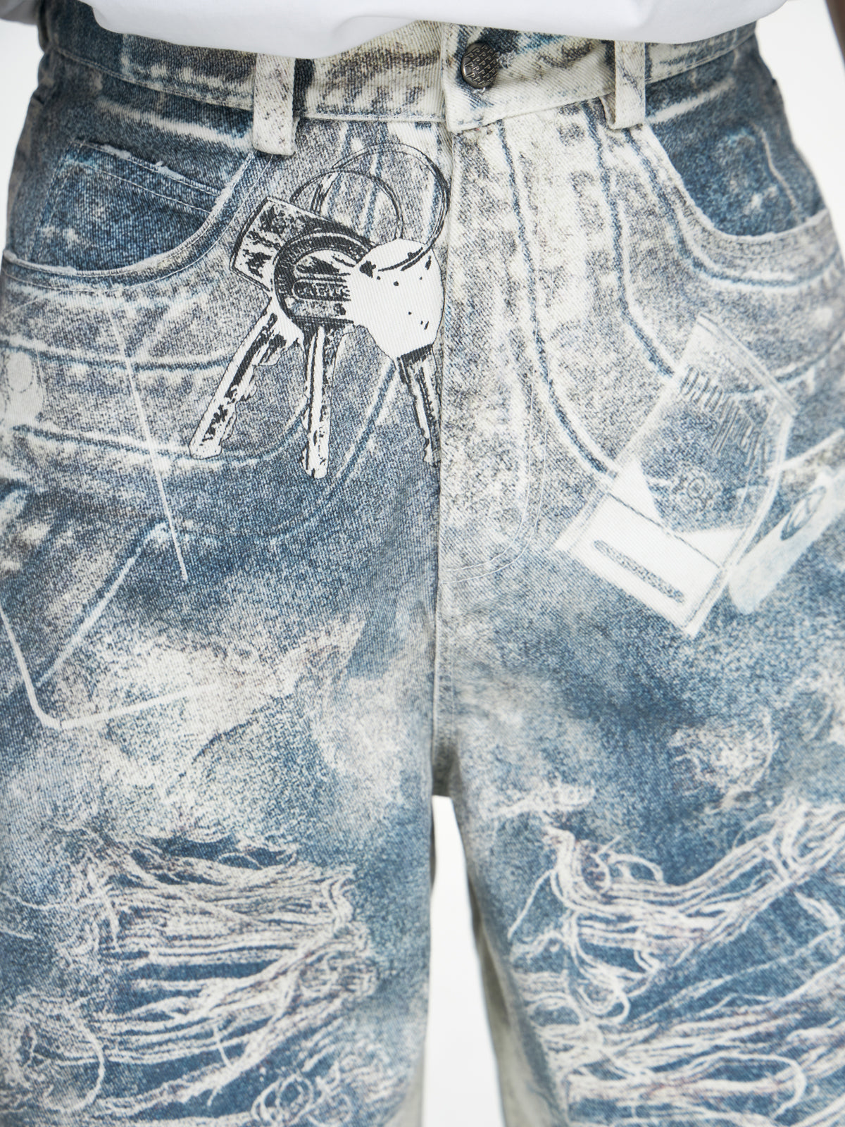 3D PRINT TRACE BAGGY DENIM PANTS