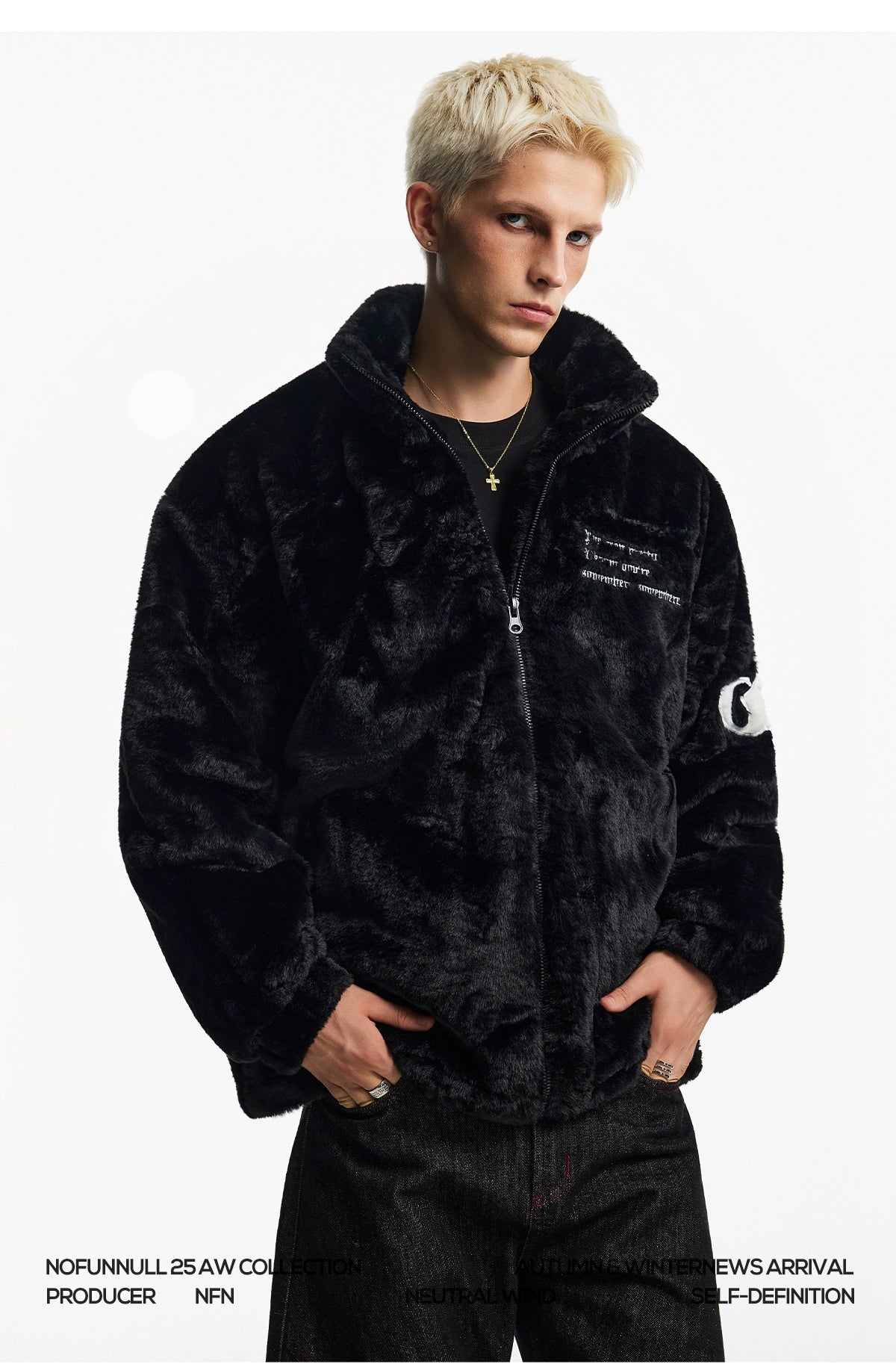 EMBROIDERY BOA HOODED JACKET