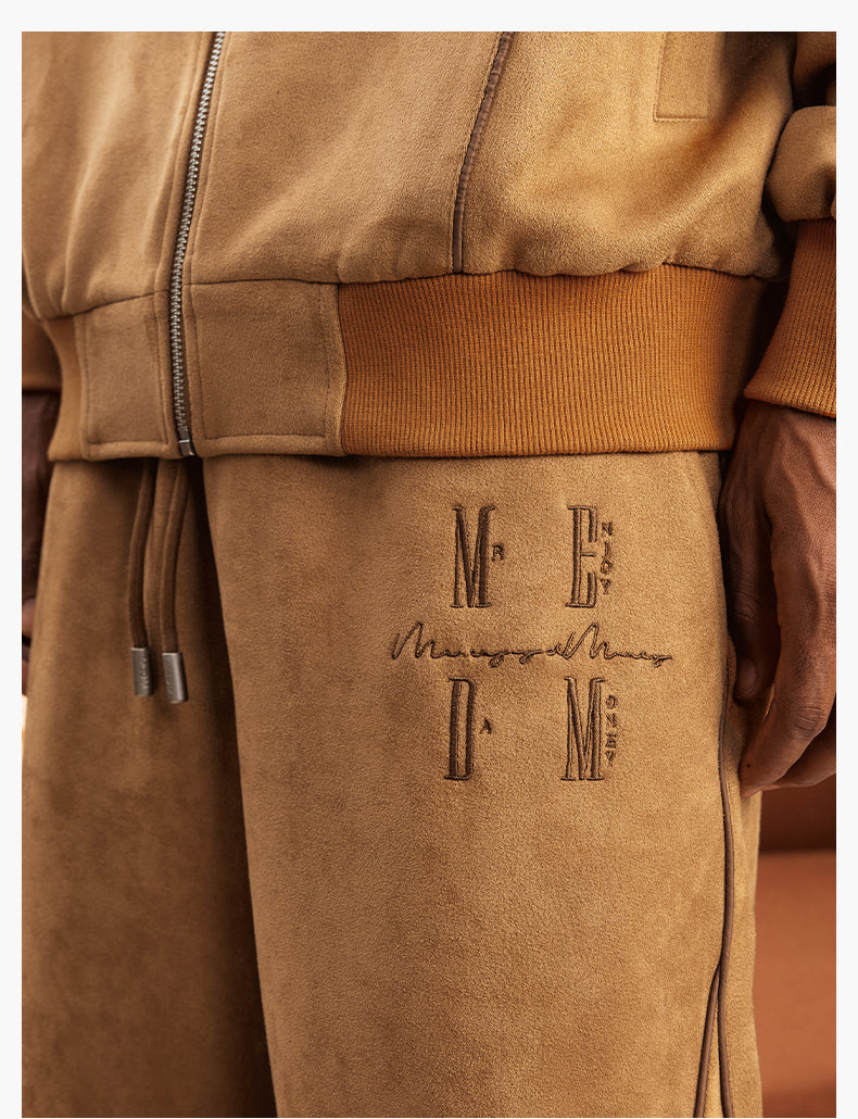 MEDM EMBROIDERY SUEDE TRACK PANTS