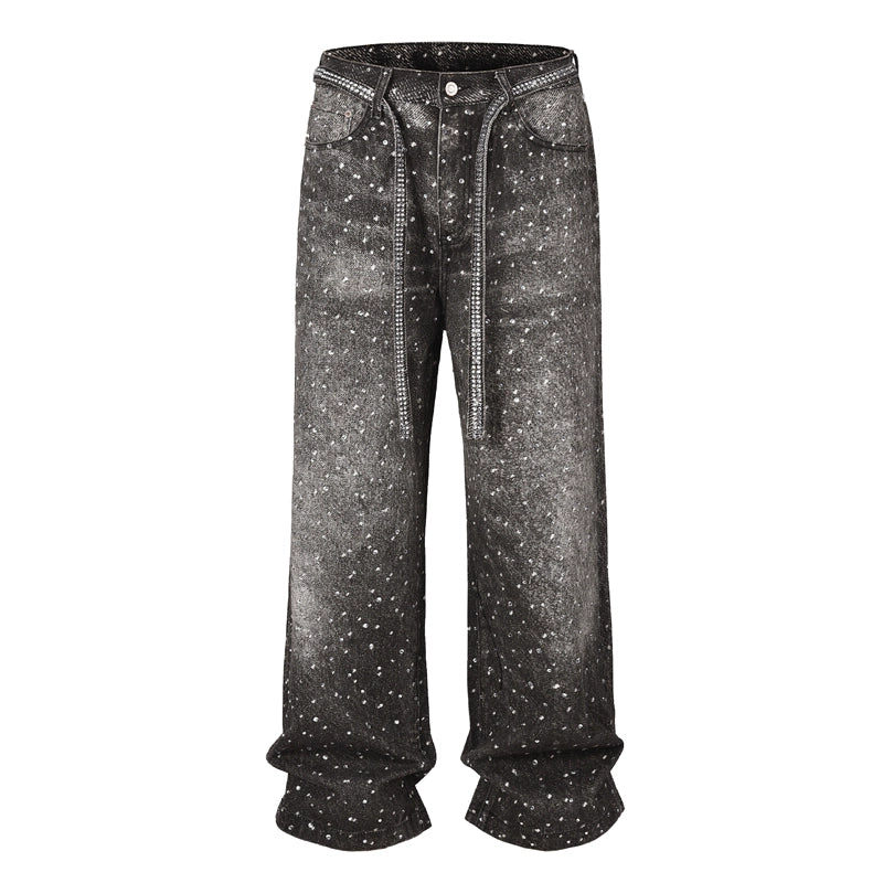 RHINESTONES DENIM PANTS