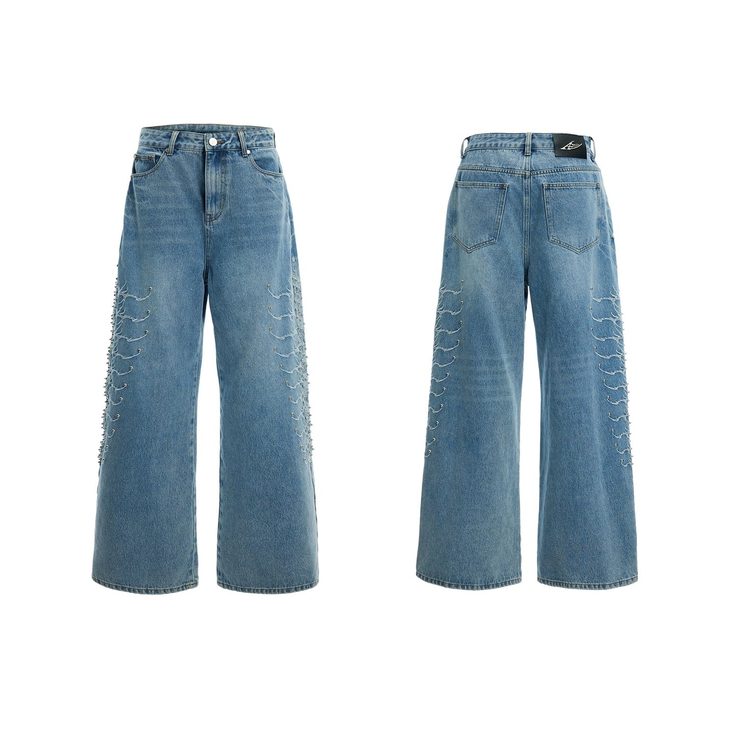 WASHED GRAPHIC RHINESTONE DENIM PANTS