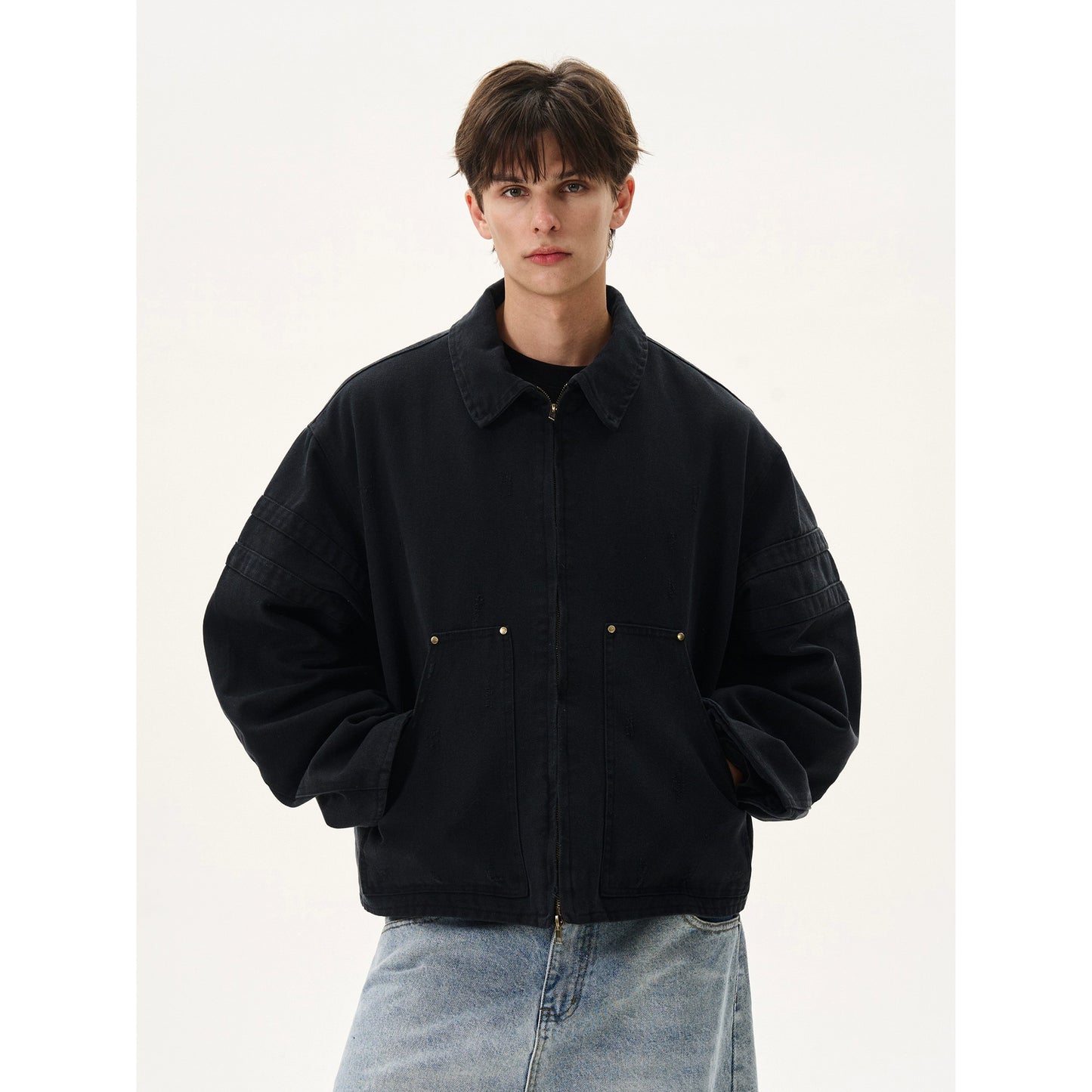 DISTRESSED CROPED WORK JACKET