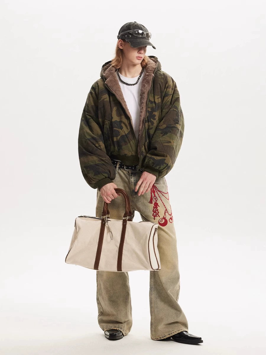 CAMOUFLAGE FUR BOMBER JACKET