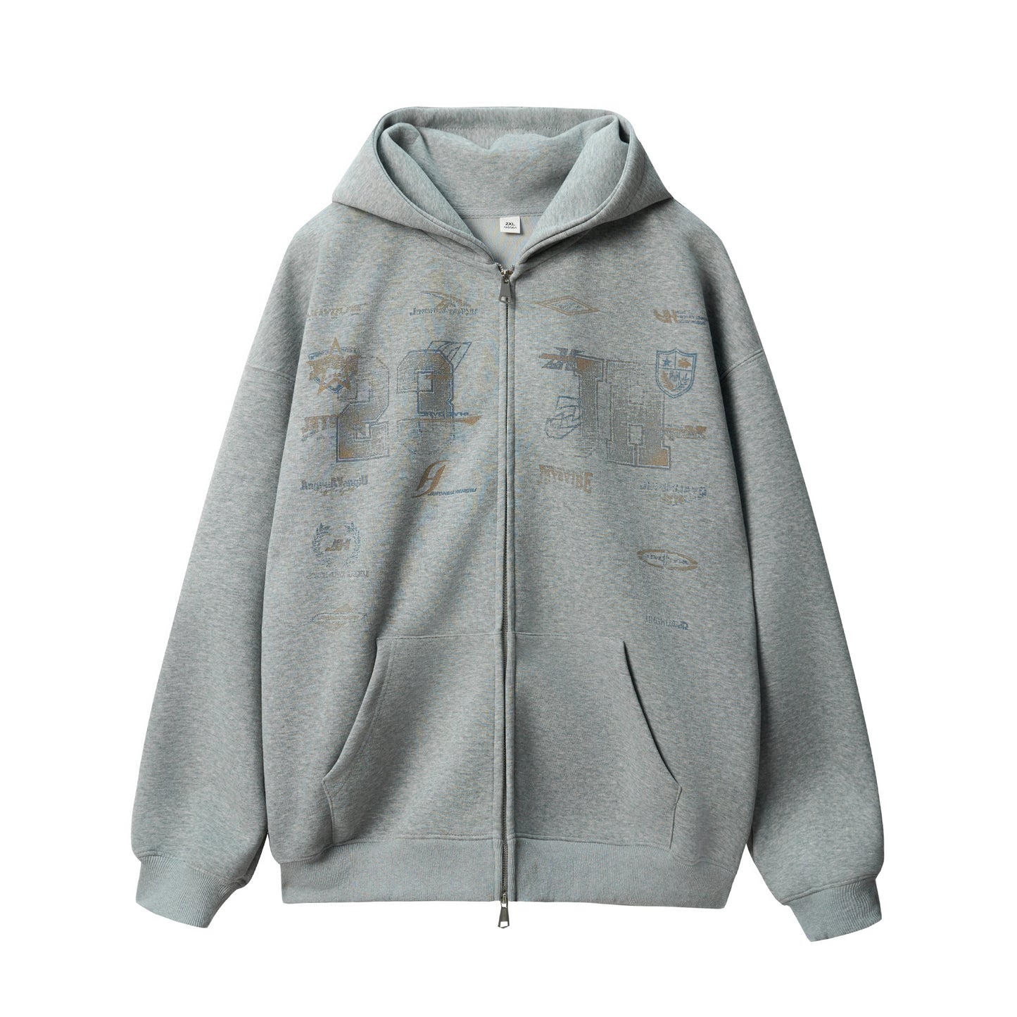 SCRATCHED GRAPHIC DOUBLE ZIPPED HOODIE
