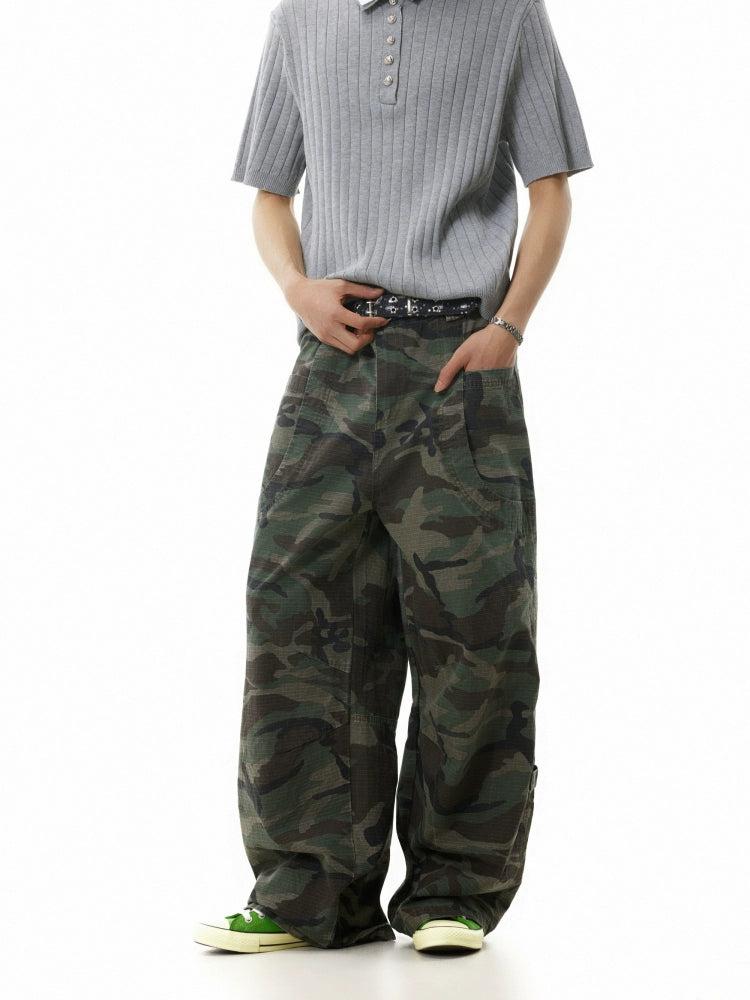 WASHED FADED CAMOUFLAGE CARGO PANTS