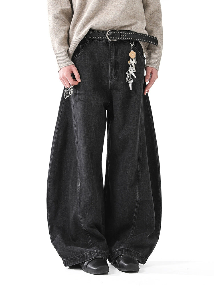 WASHED FRONT TUCK BAGGY DENIM