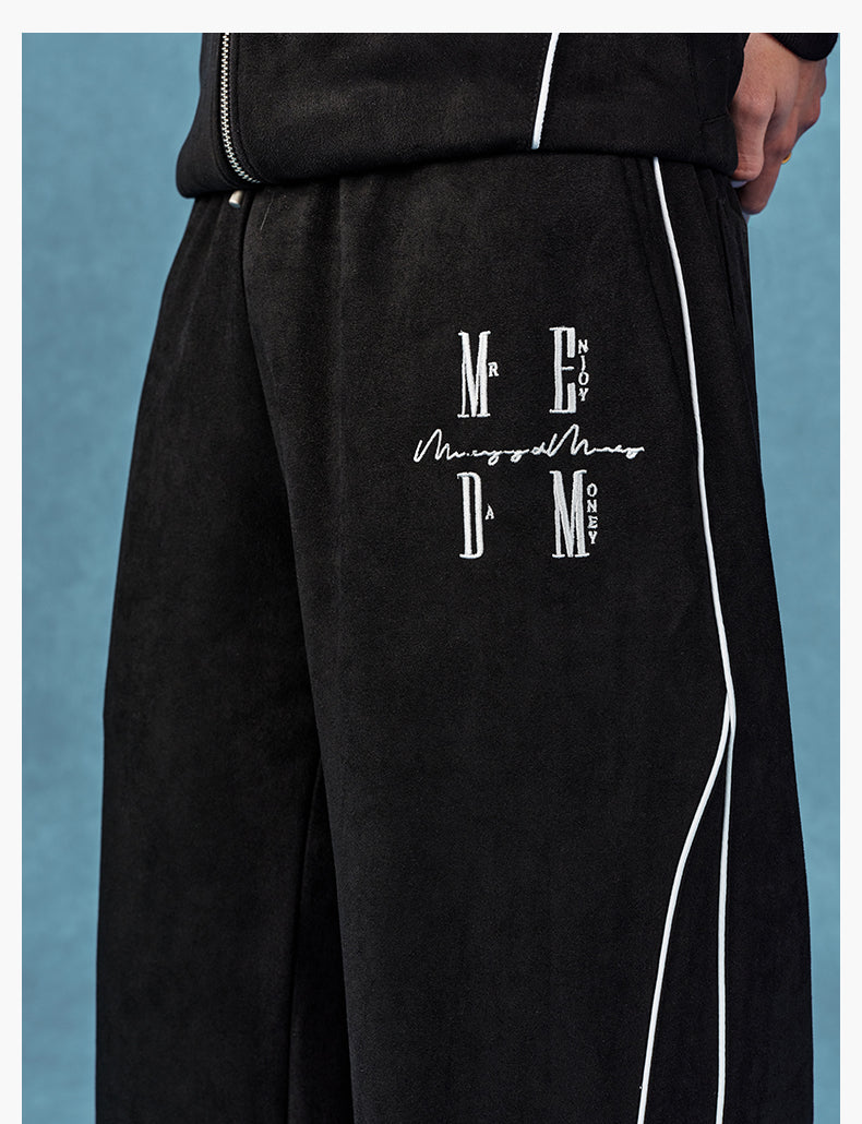 MEDM EMBROIDERY SUEDE TRACK PANTS
