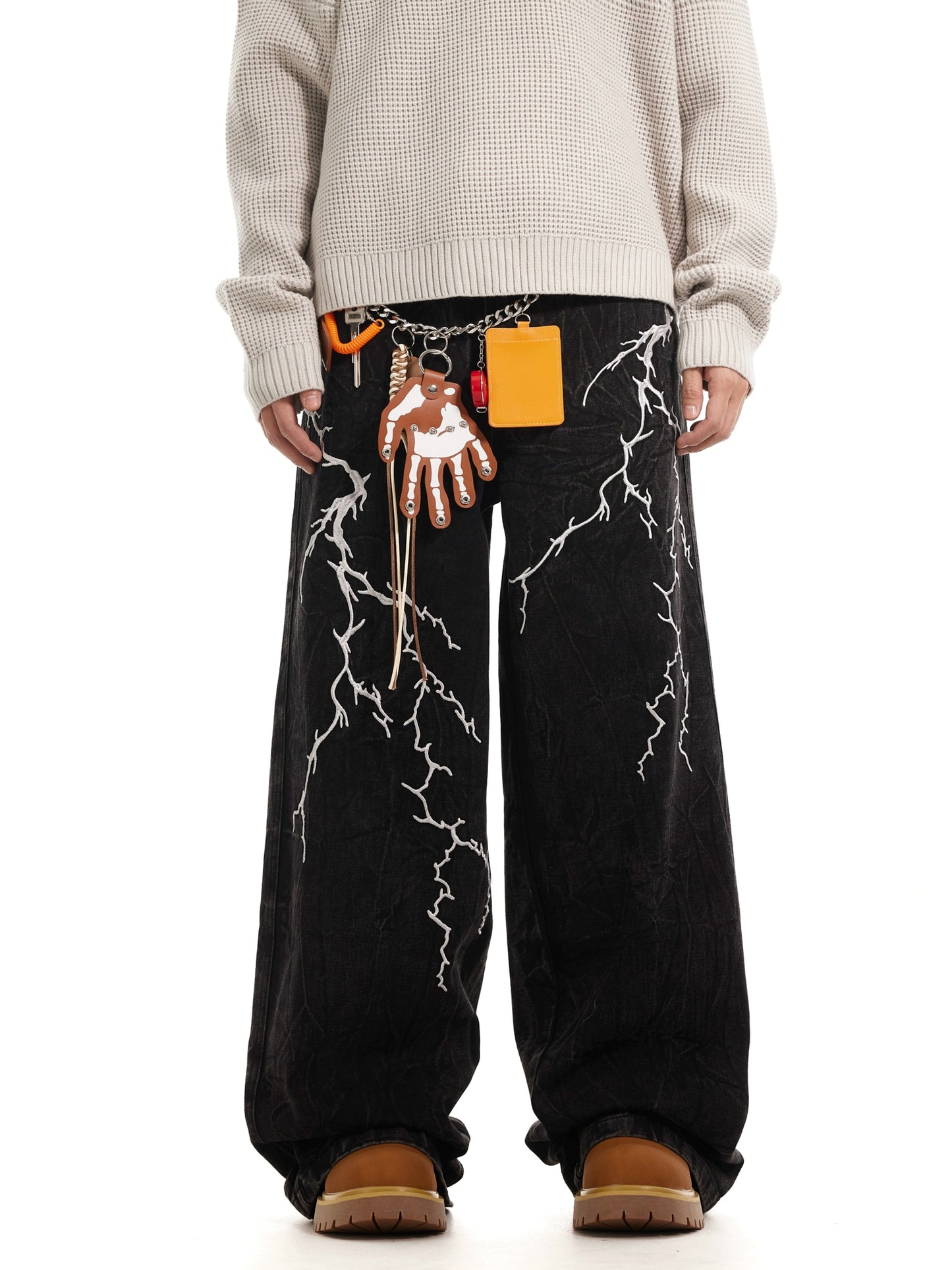 LIGHTNING EMBROIDERY DENIM PANTS