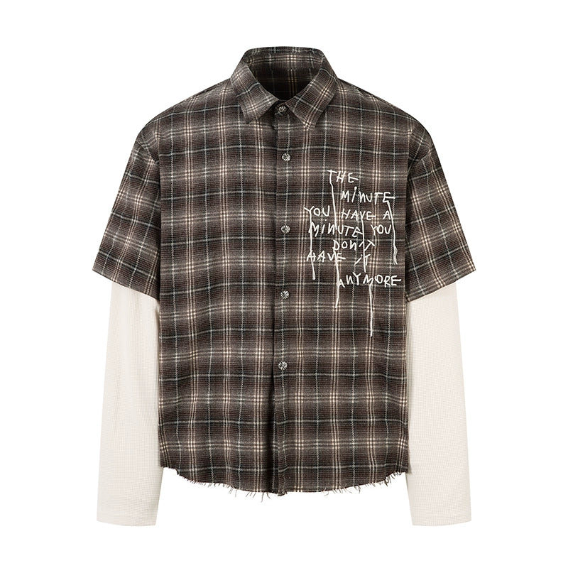 LAYERED CHECK GRAFFITI DAMAGE SHIRT