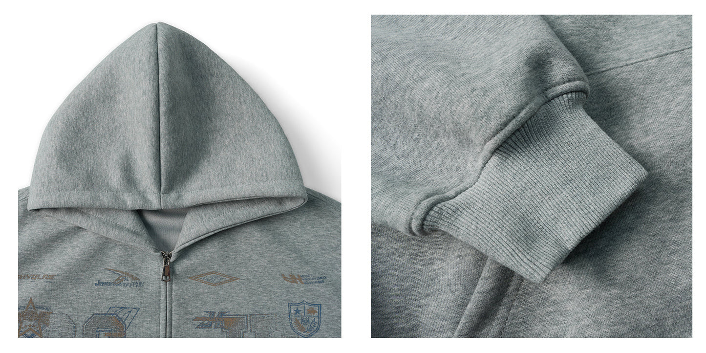 SCRATCHED GRAPHIC DOUBLE ZIPPED HOODIE