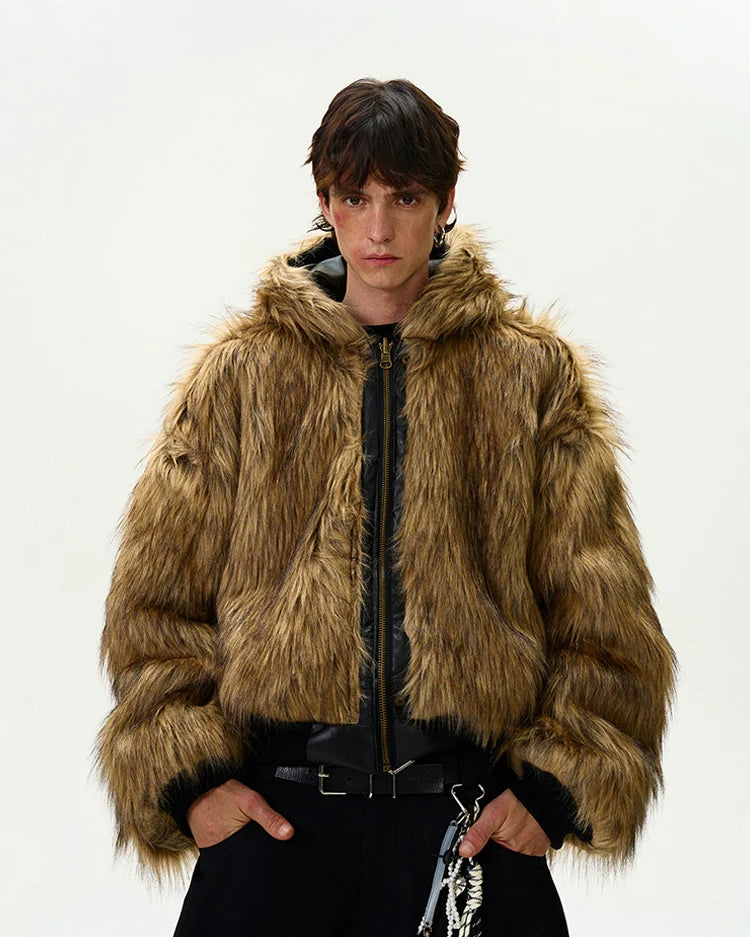REVERSIBLE PU LEATHER FUR BOMBER JACKET