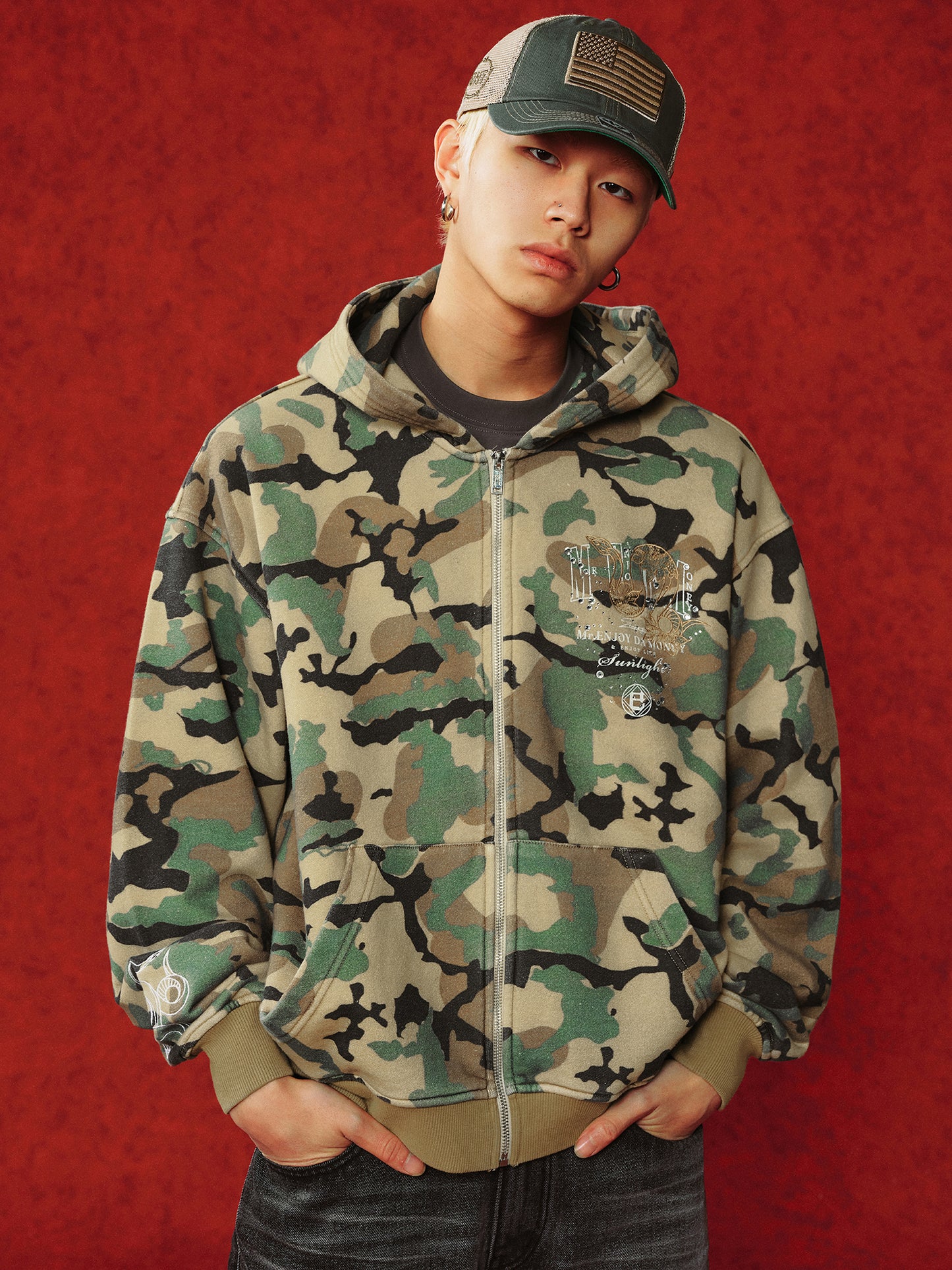 MEDM CAMO LOGO ZIPPED HOODIE