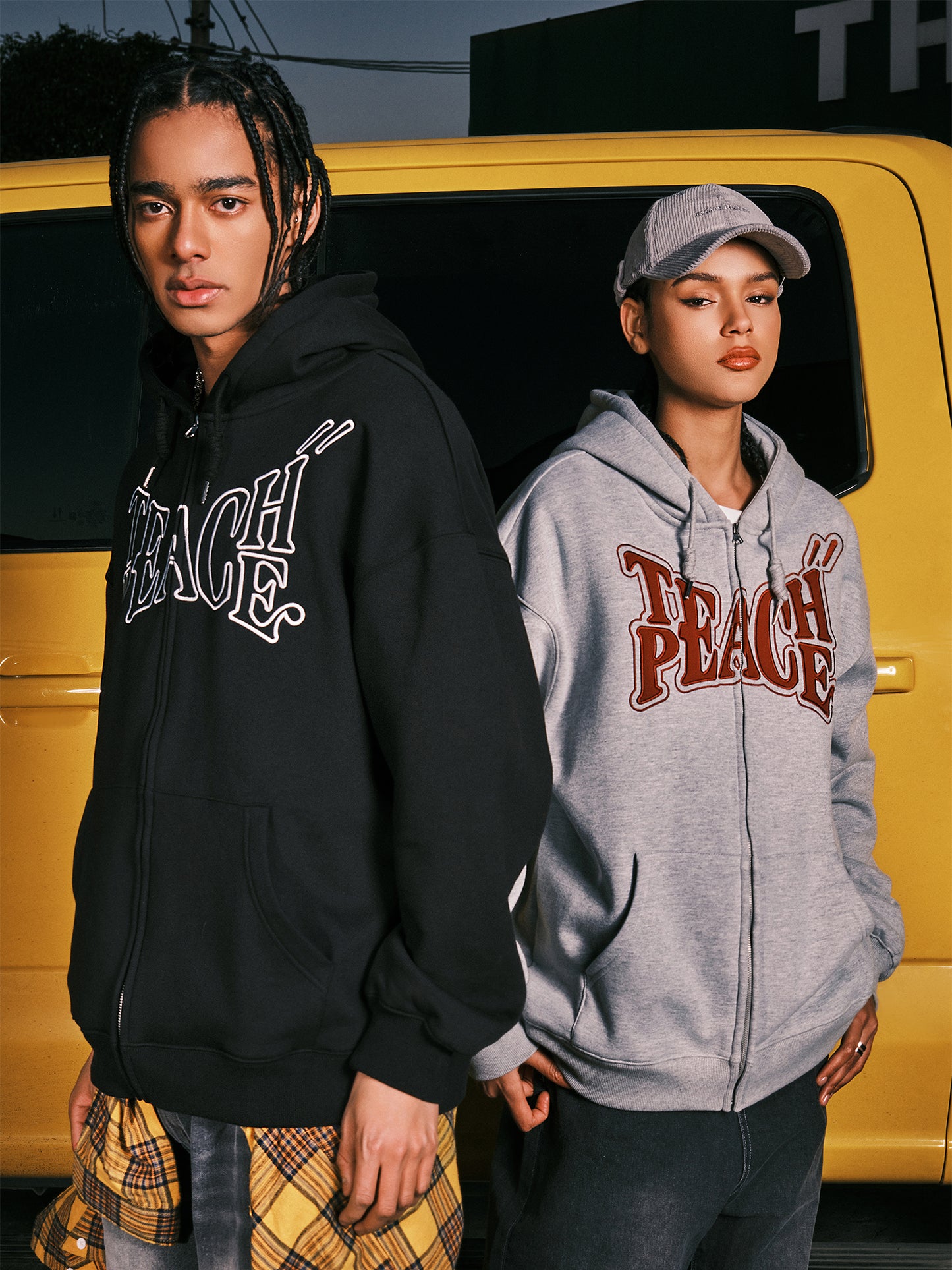 PATCH EMBROIDERY ZIPPED HOODIE