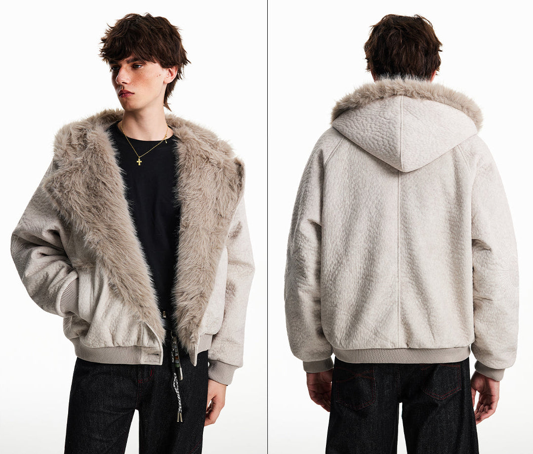 REVERSIBLE FAUX FUR HOODED JACKET