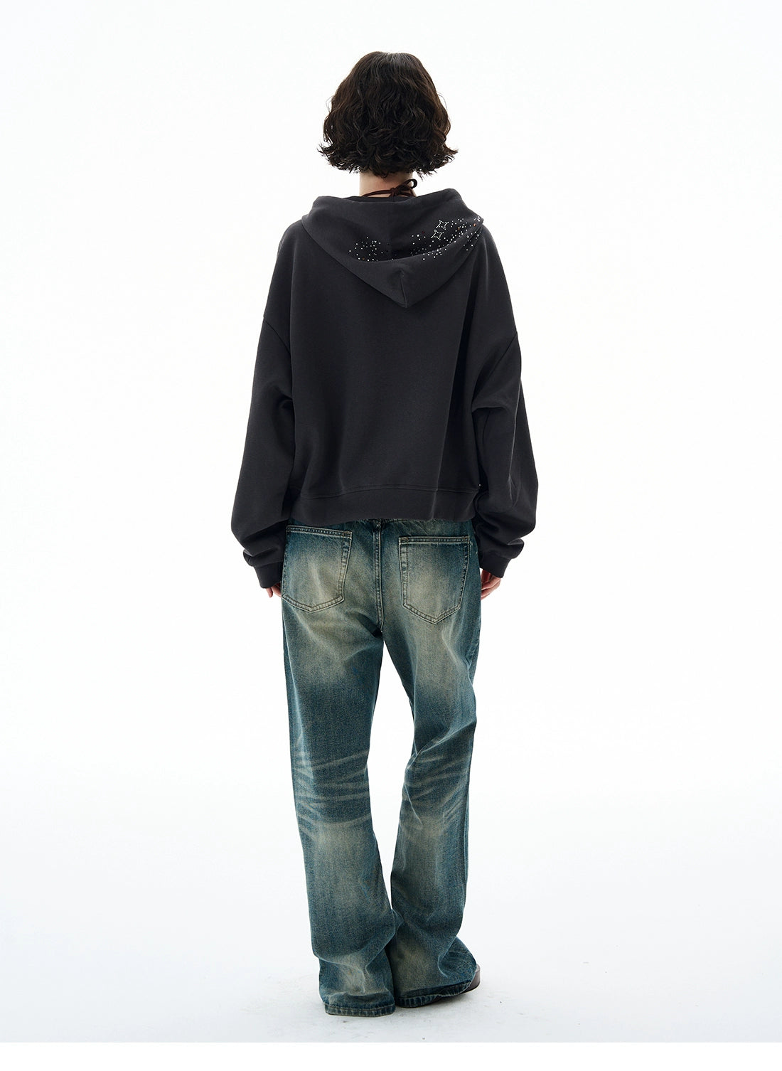 STARRY RHINESTONE ZIPPED HOODIE