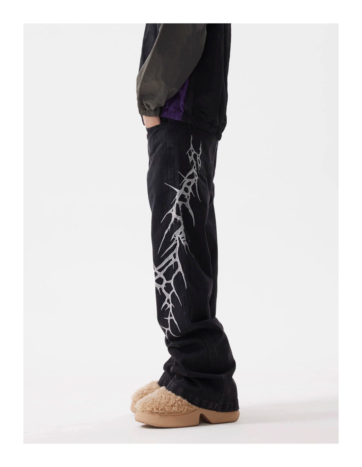 WASHED THRON EMBROIDERY PANTS