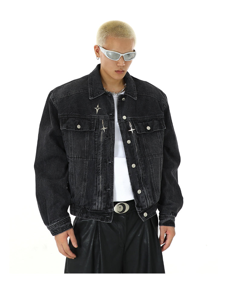 HEAVY WASH METAL ZIPPER DENIM JACKET