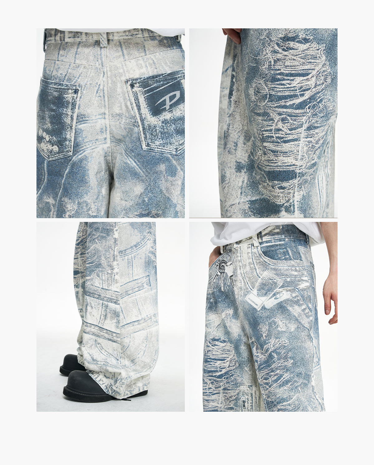 3D PRINT TRACE BAGGY DENIM PANTS