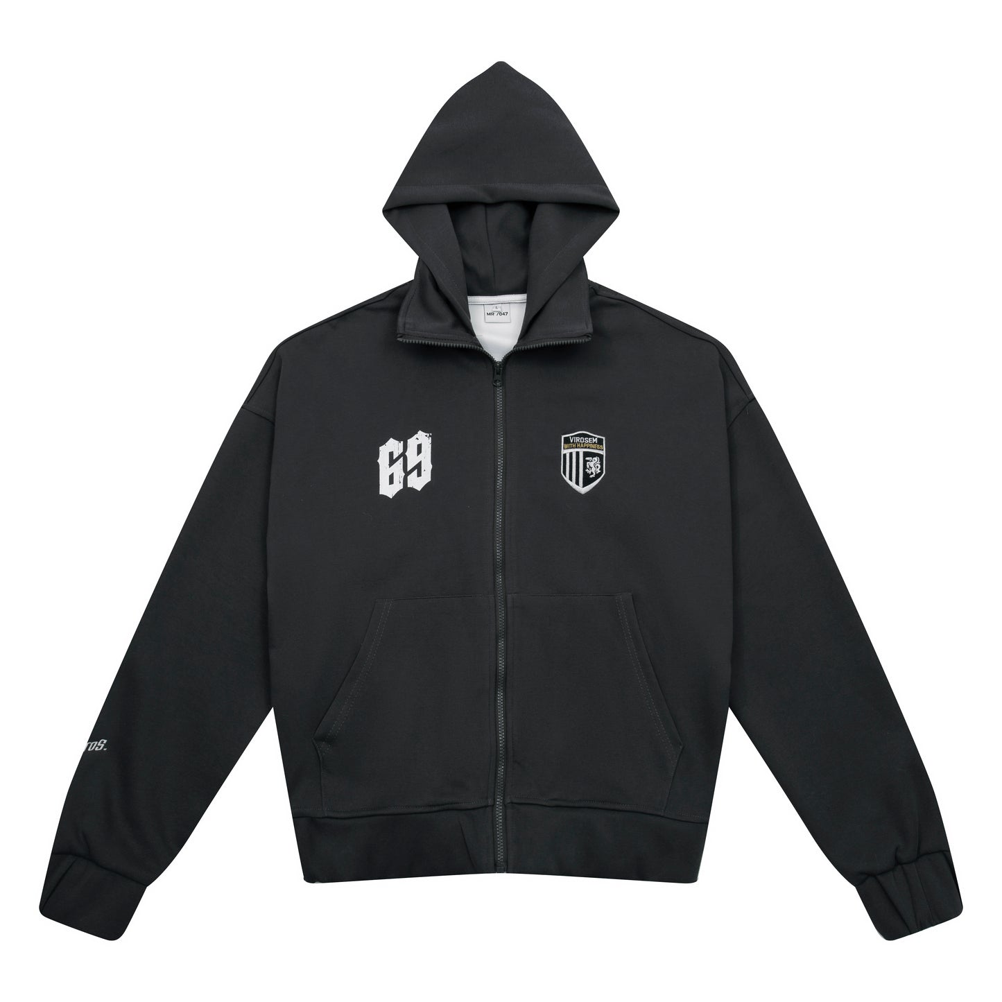 WASHED FOOTBALL EMBLEM ZIPPED HOODIE