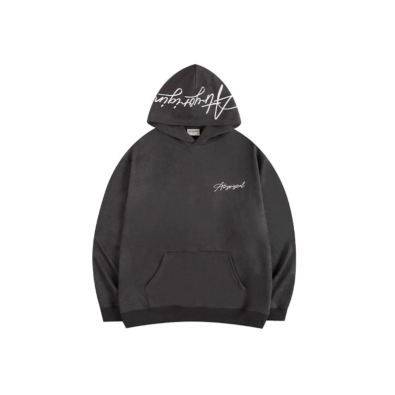 SCRIPT EMBROIDERIED SUEDE WASHED HOODIE