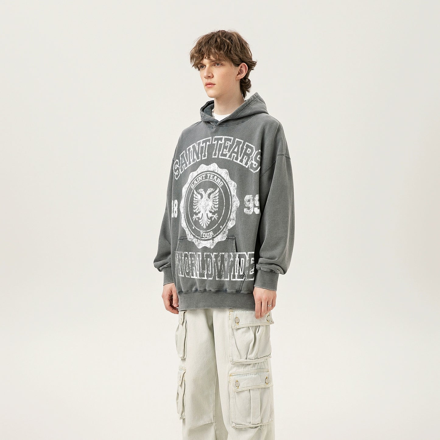 WASHED DISTRESSED GRAPHIC HOODIE