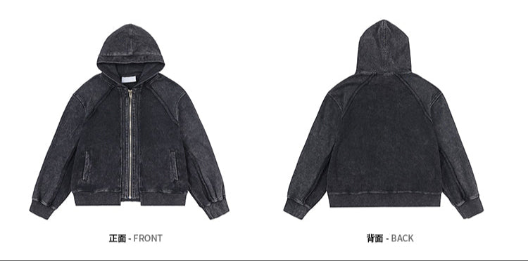 PATCHWORK WASH DISTRESSED ZIPPED HOODIE