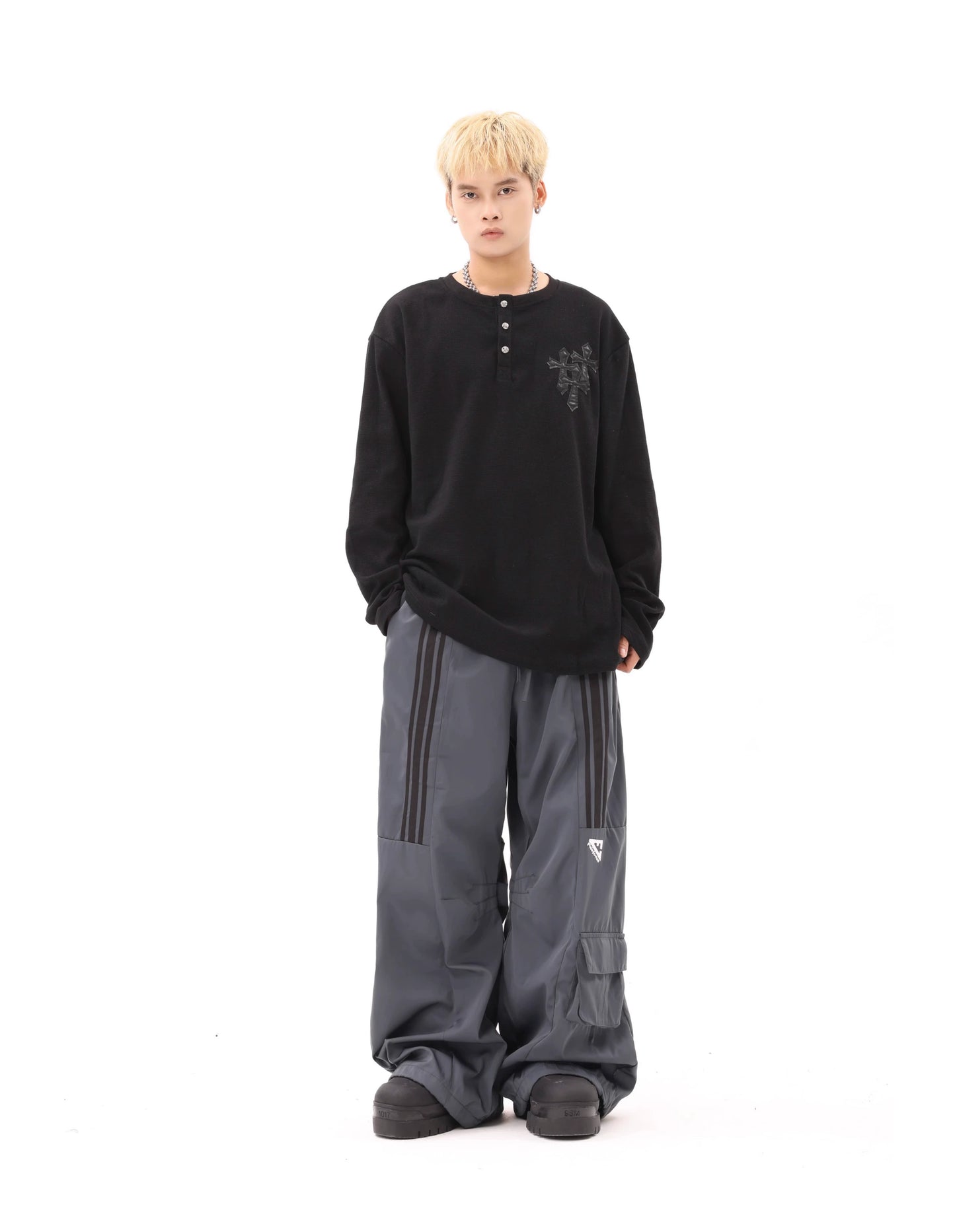 STRIPE MULTI POCKET CARGO TRACK PANTS