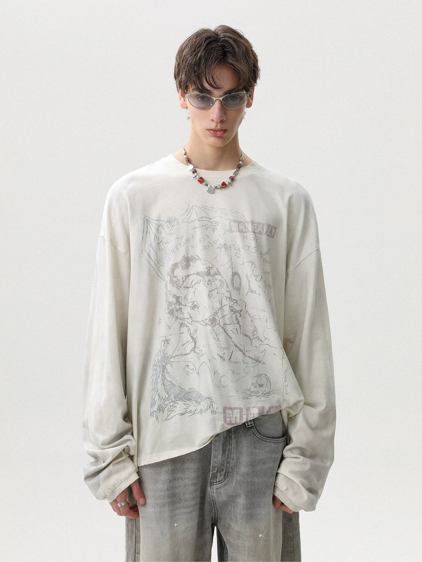 AMERICAN VINTAGE STAINED COTTON LONG-SLEEVE T-SHIRT