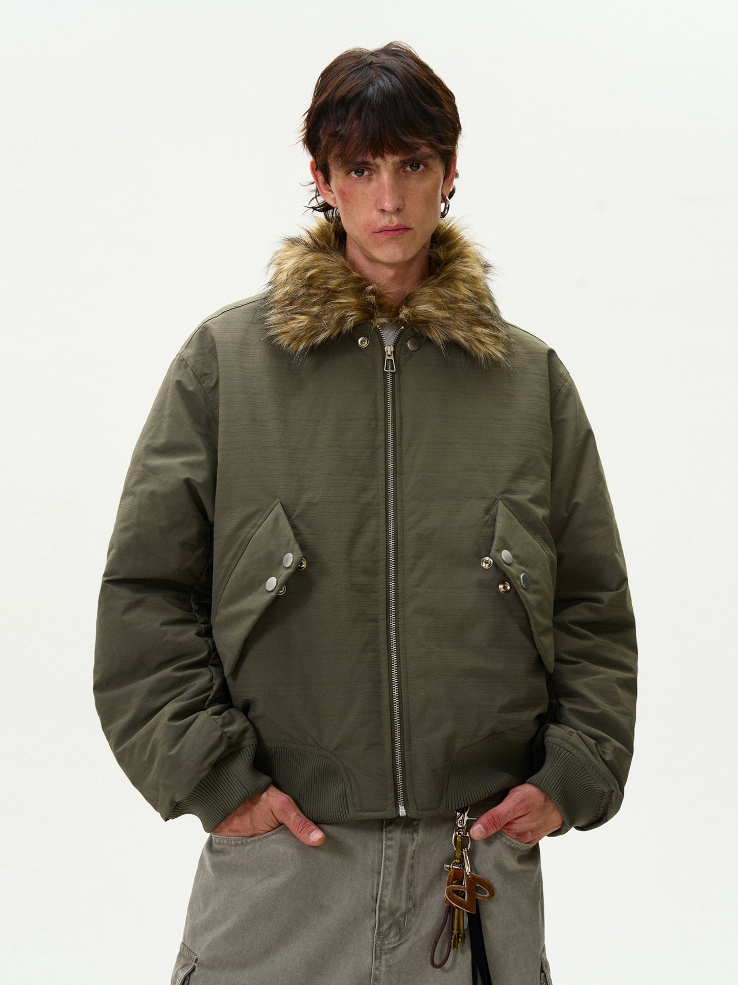 FUR COLLAR BOMBER JACKET