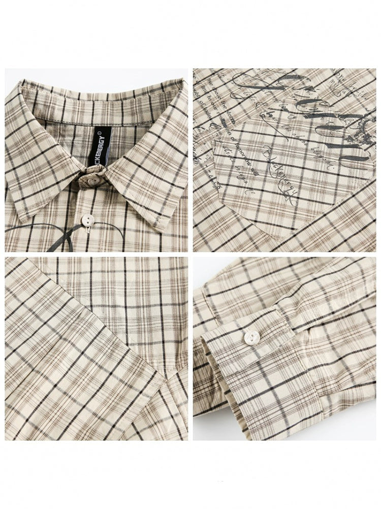 AMERICAN VINTAGE LETTER PRINT CHECK SHIRT JACKET