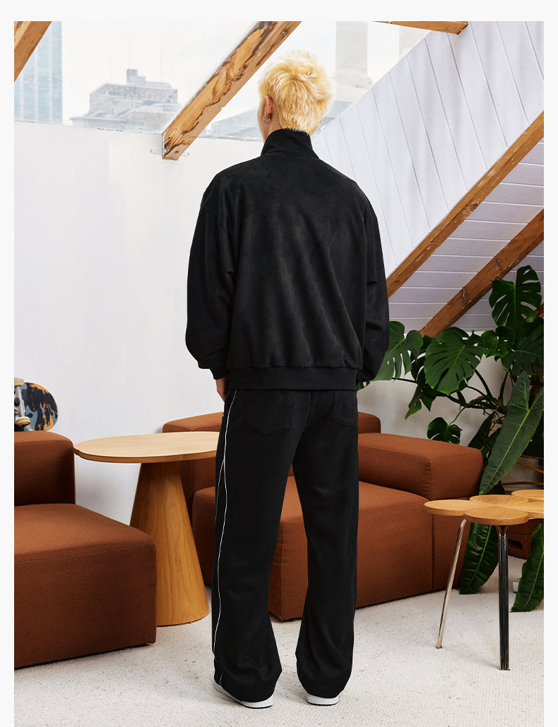 MEDM EMBROIDERY SUEDE TRACK PANTS