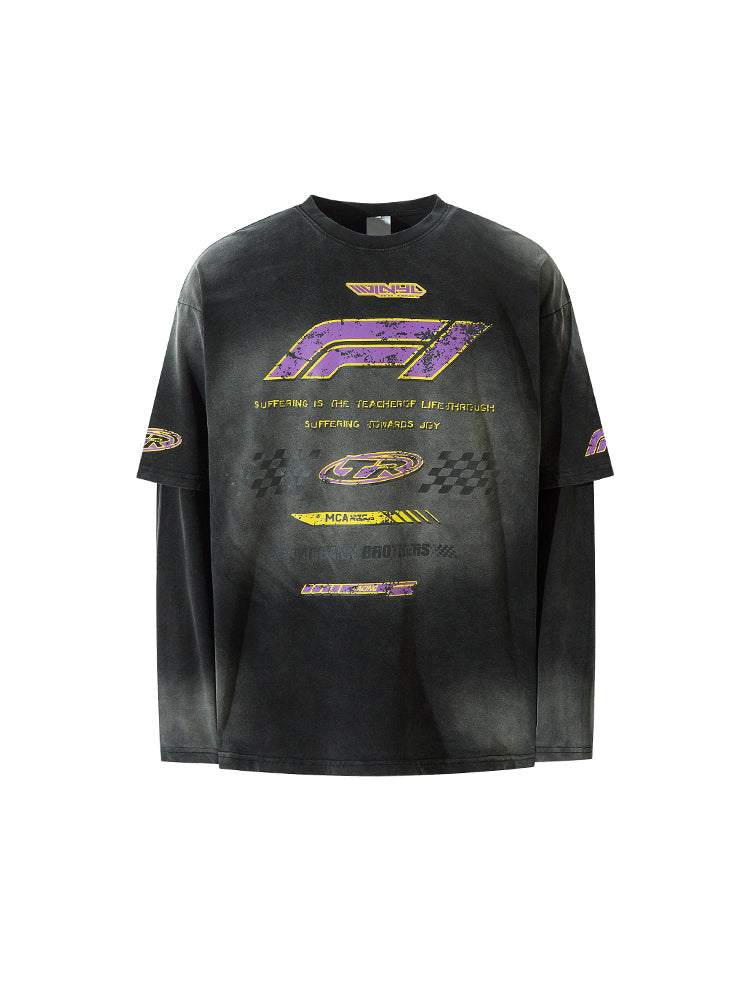 RAYERED WASHED RACING LONG SLEEVE TEE