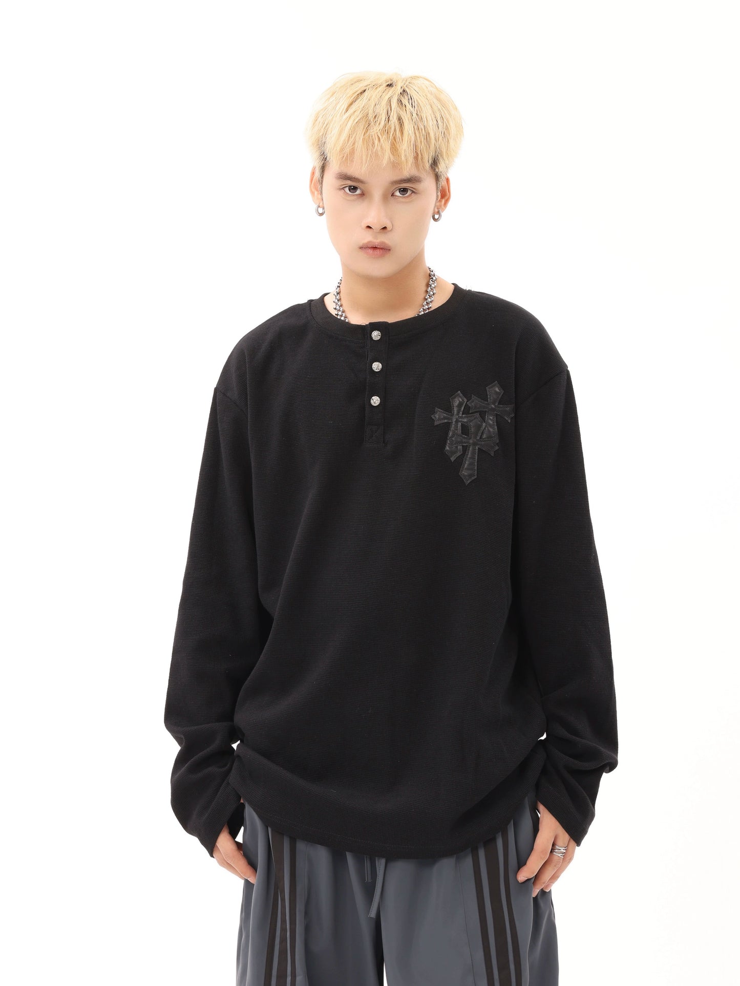 CROSS PATCH WAFFLE LONG T-SHIRT
