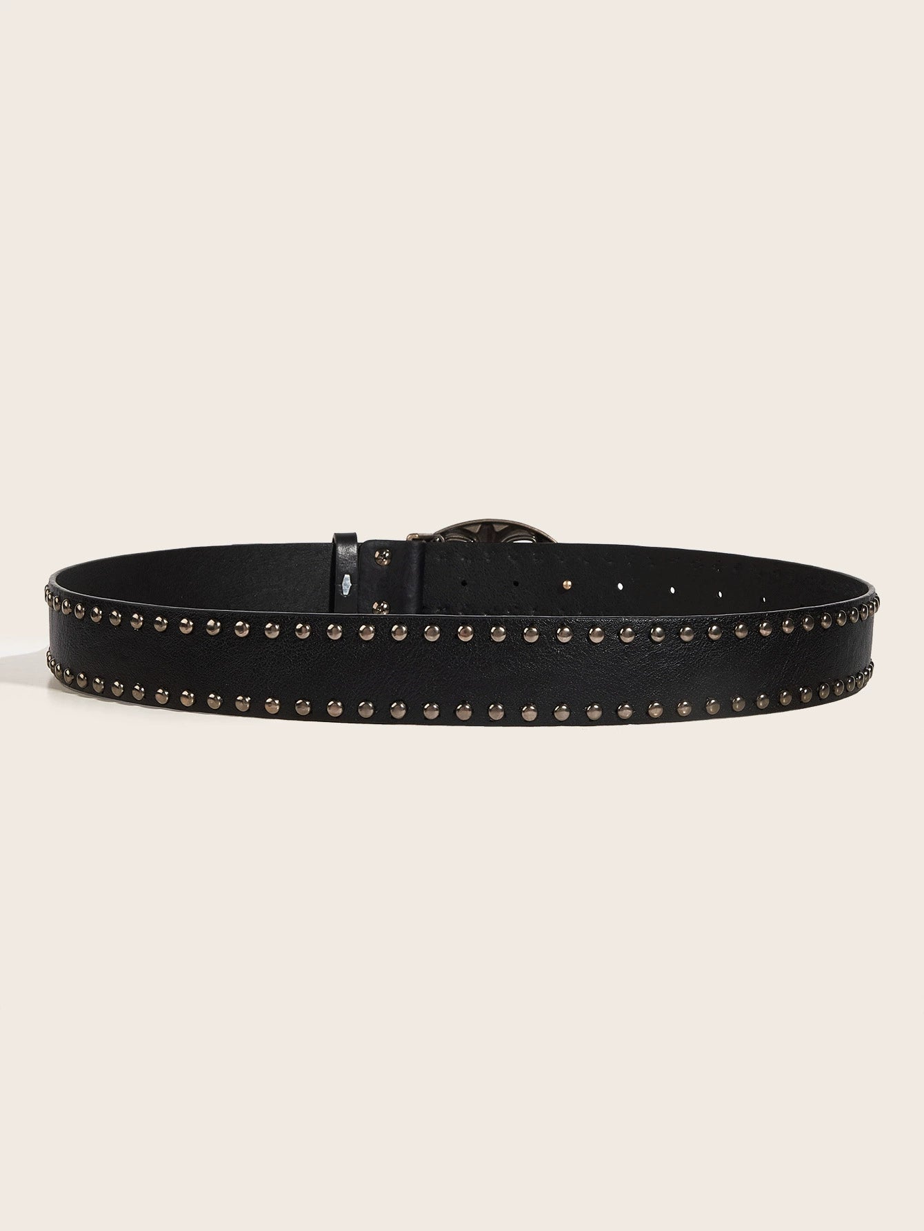 OVAL CROSS EMBOSSED BUCKLE STUD BELT