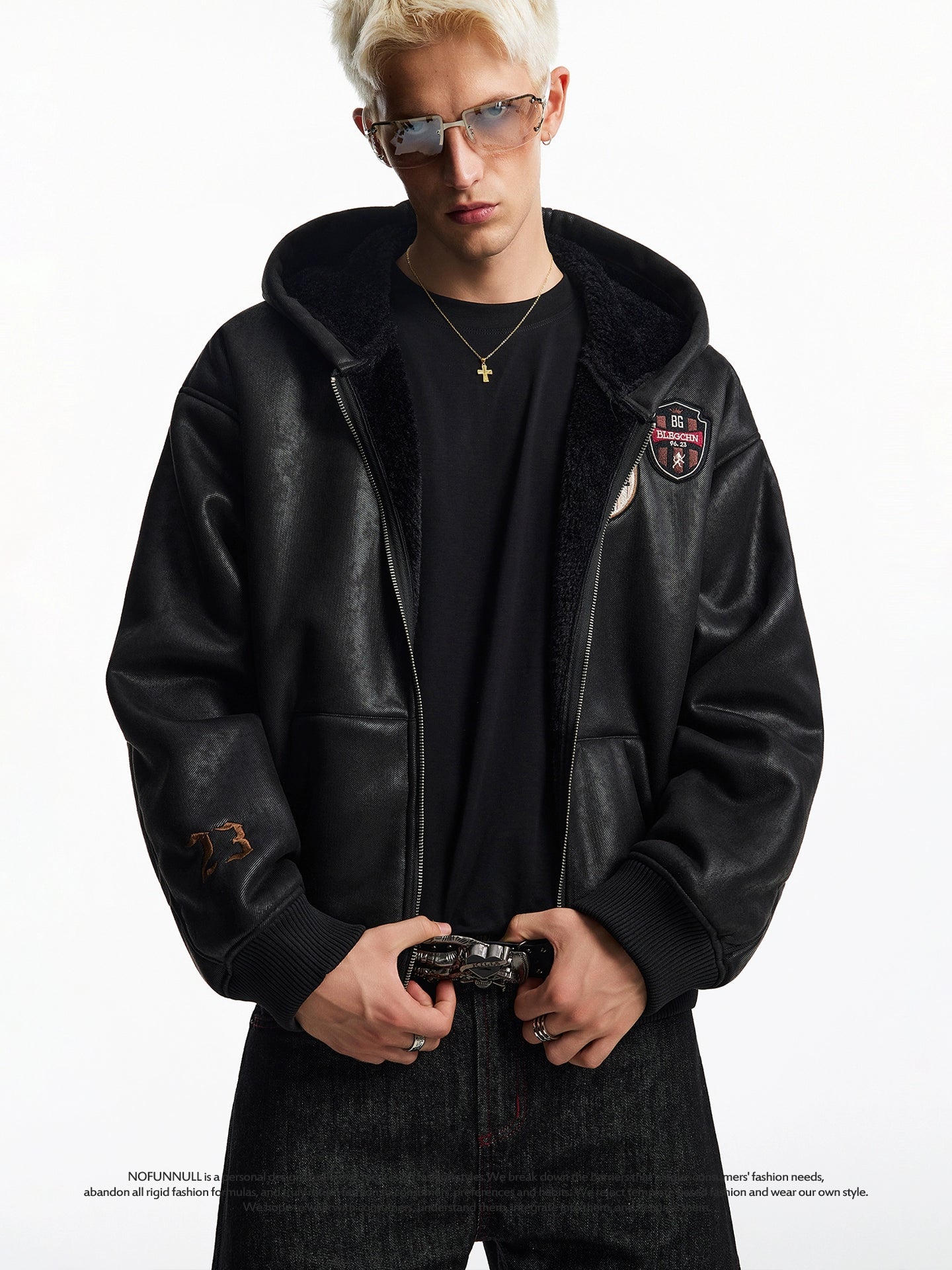 PU LEATHER PATCH MOTER CYCLE JACKET