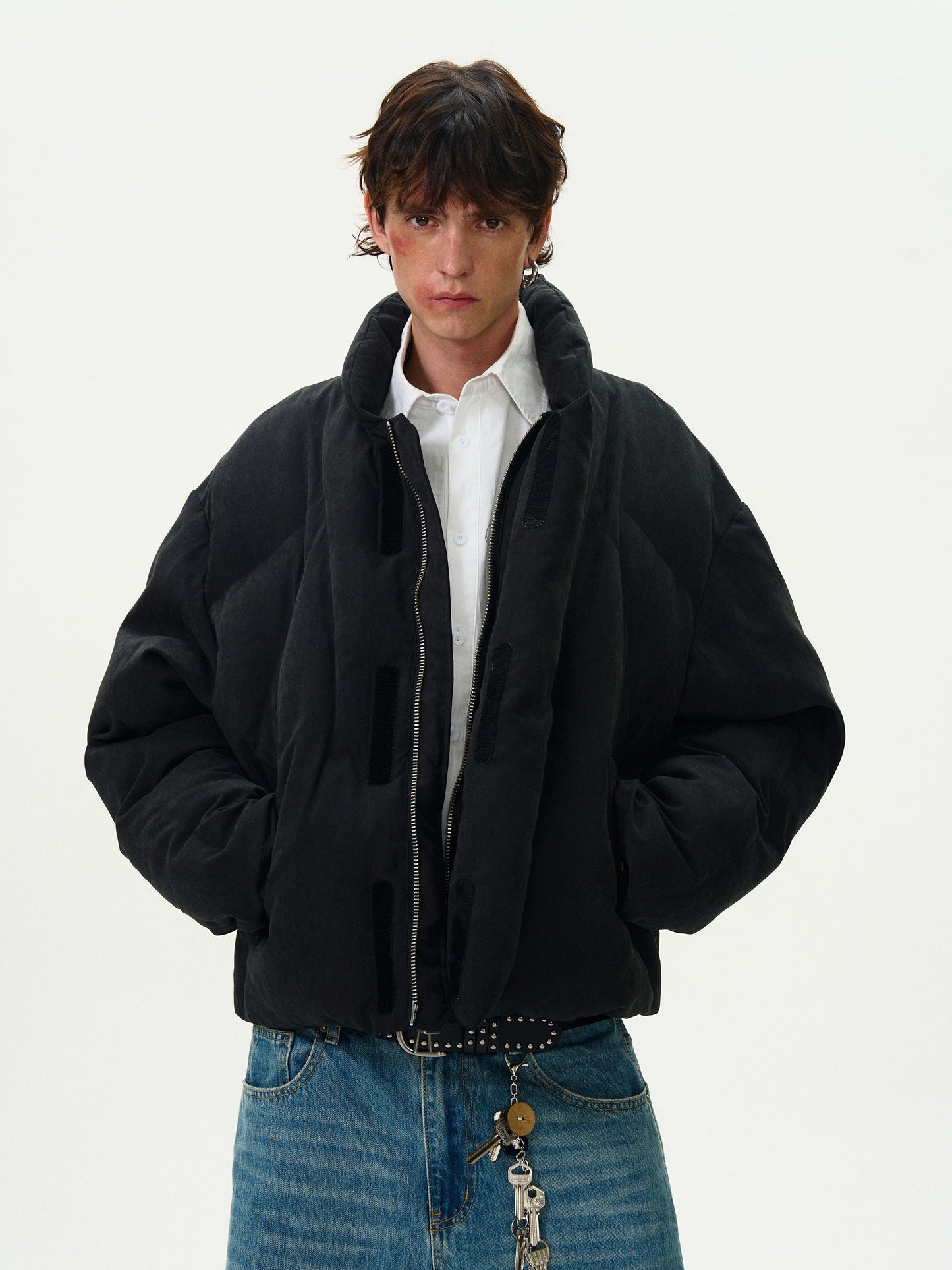 DISTRESSED BRUSHED PUFFER JACKET