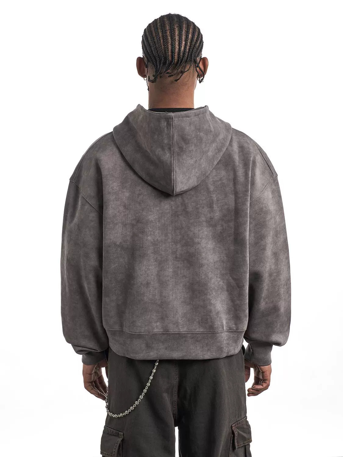 DISTRESSED WASHED ZIP UP HOODIE