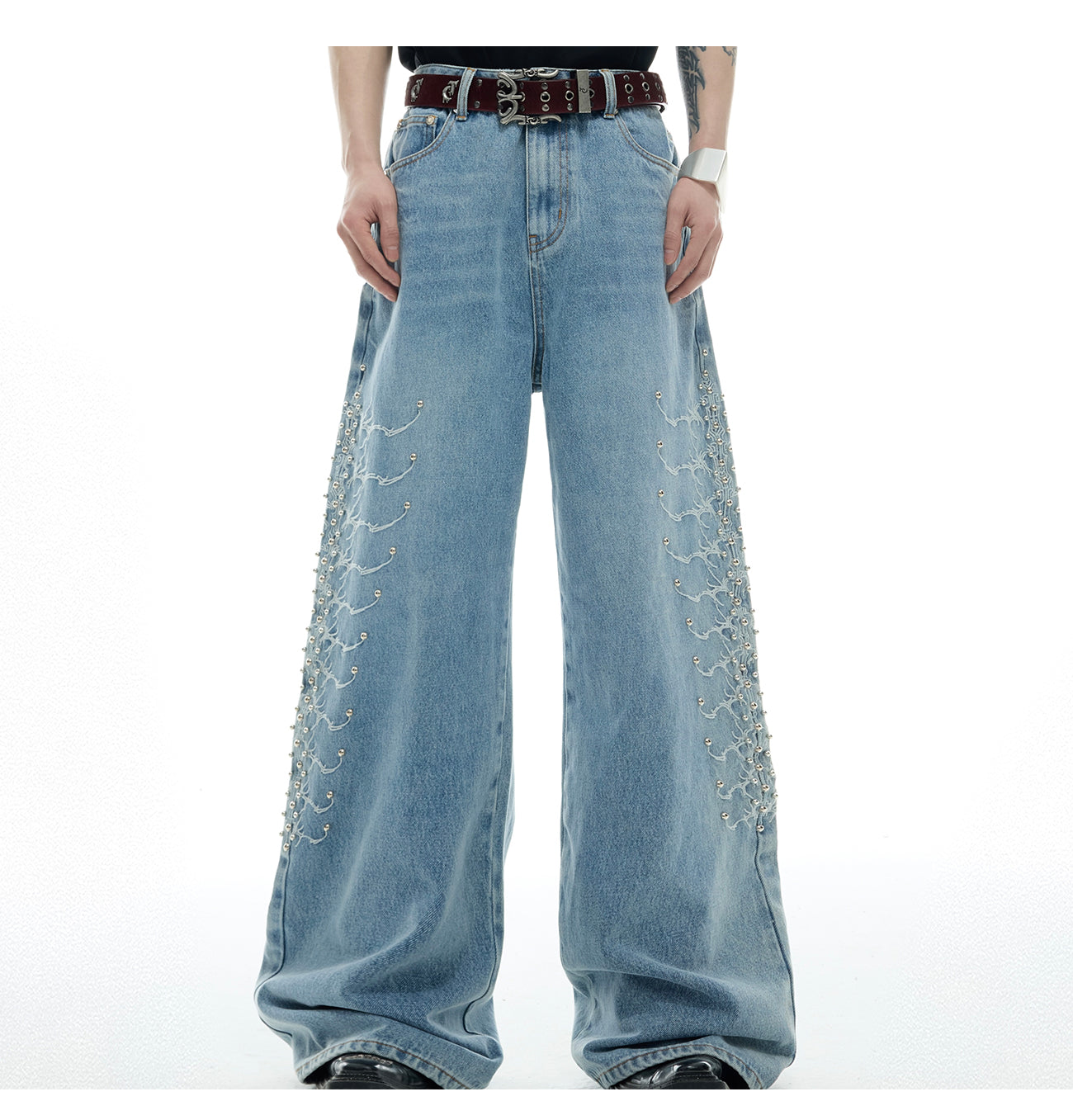 WASHED GRAPHIC RHINESTONE DENIM PANTS