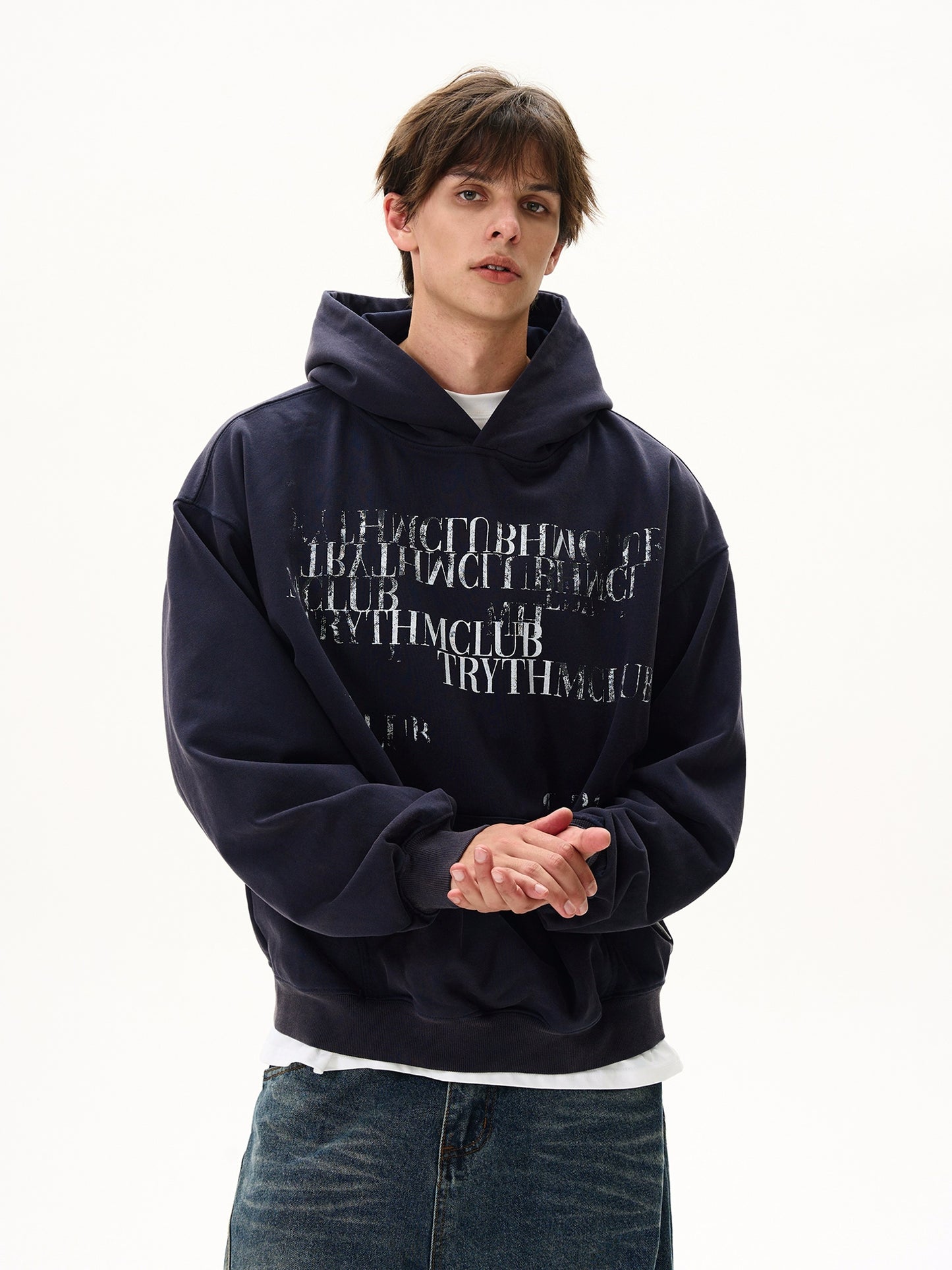 LETTER PRINT WASHED HOODIE