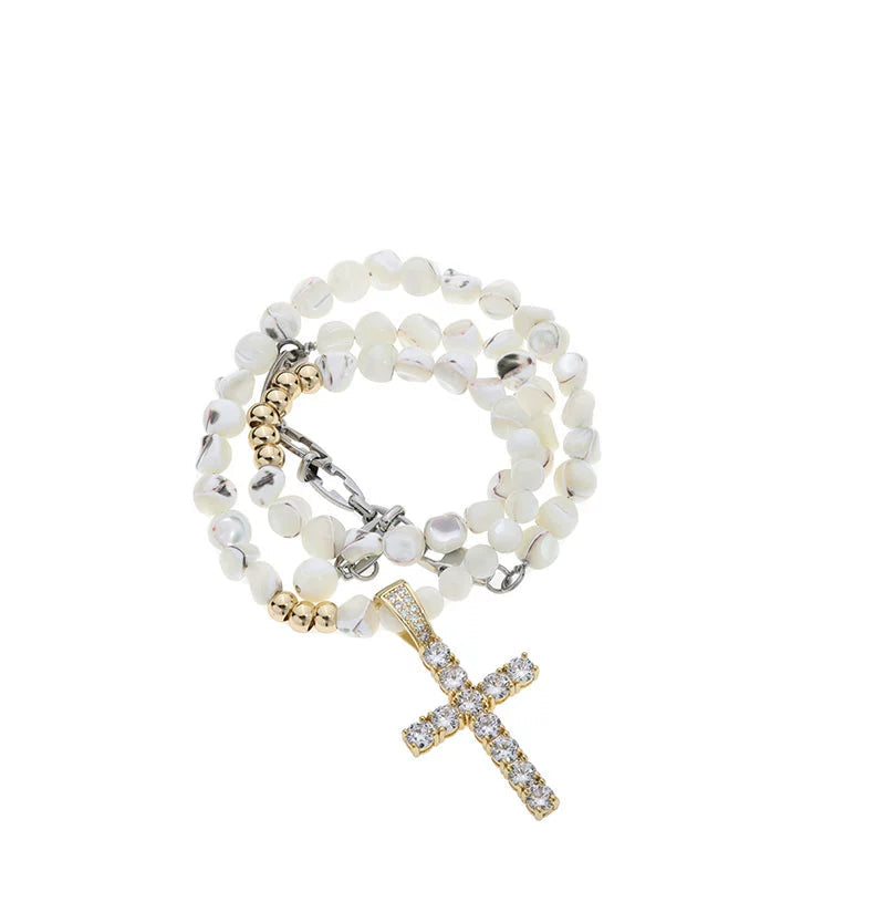 CROSS SHELL BEAD SPLICED NECKLACE