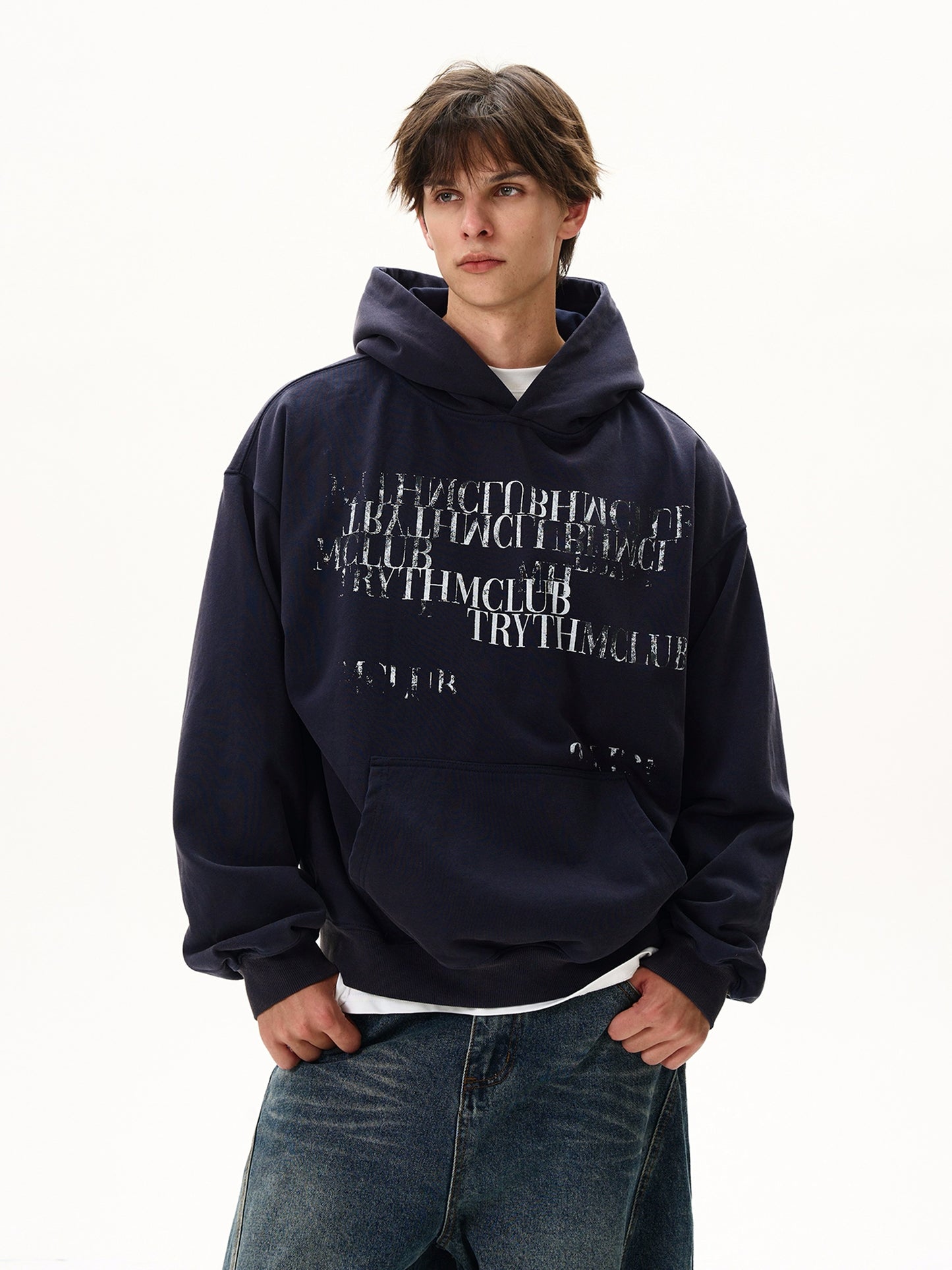 LETTER PRINT WASHED HOODIE